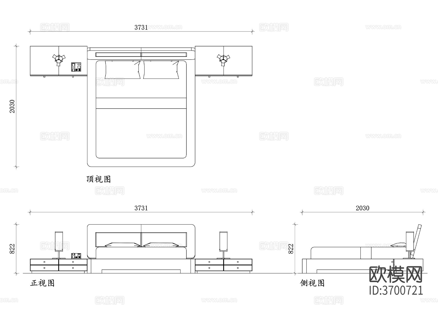 现代双人床设计 现代双人床结构 现代双人床材质 现代双人床cad大样图