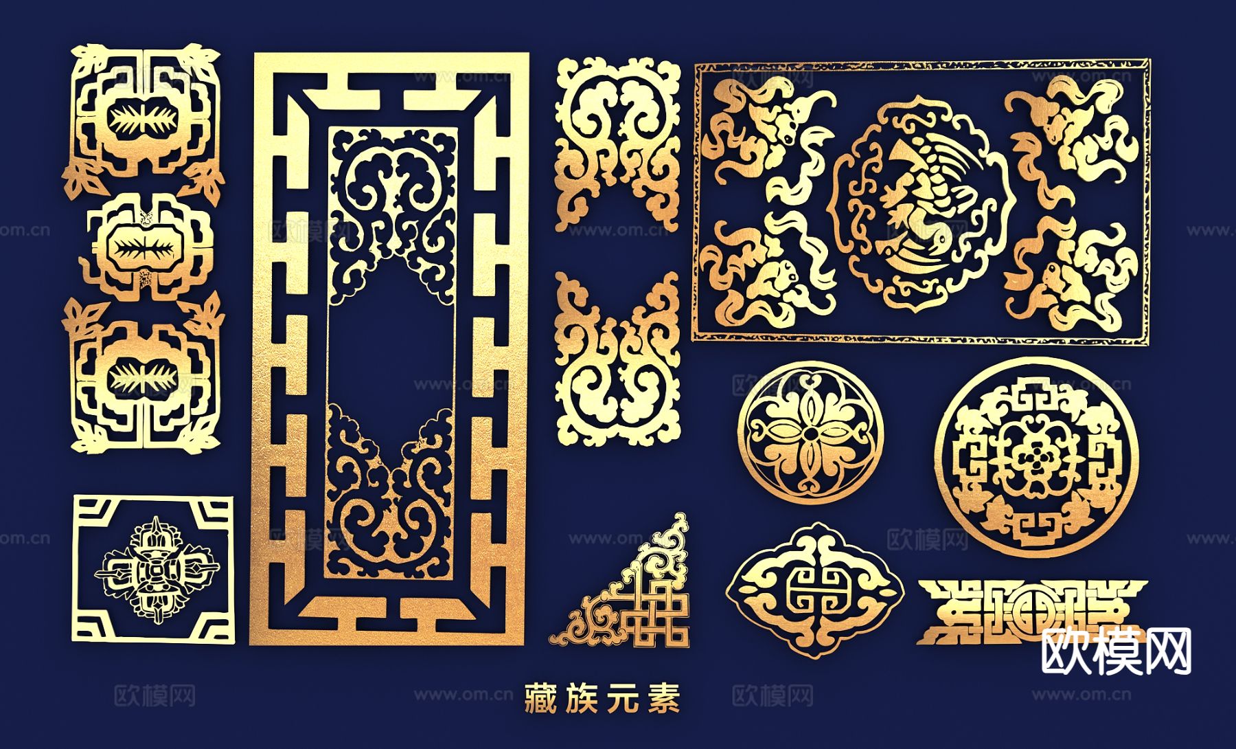 藏族装饰花纹 图案墙饰3d模型