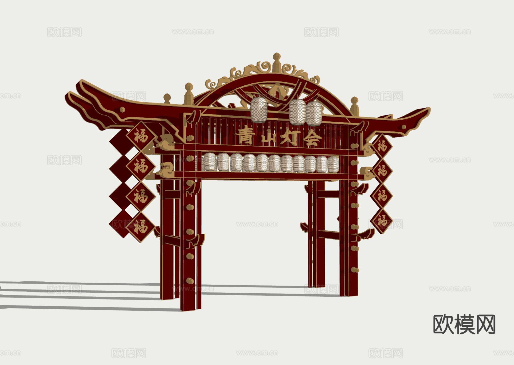 新中式牌坊 牌楼 门楼su模型