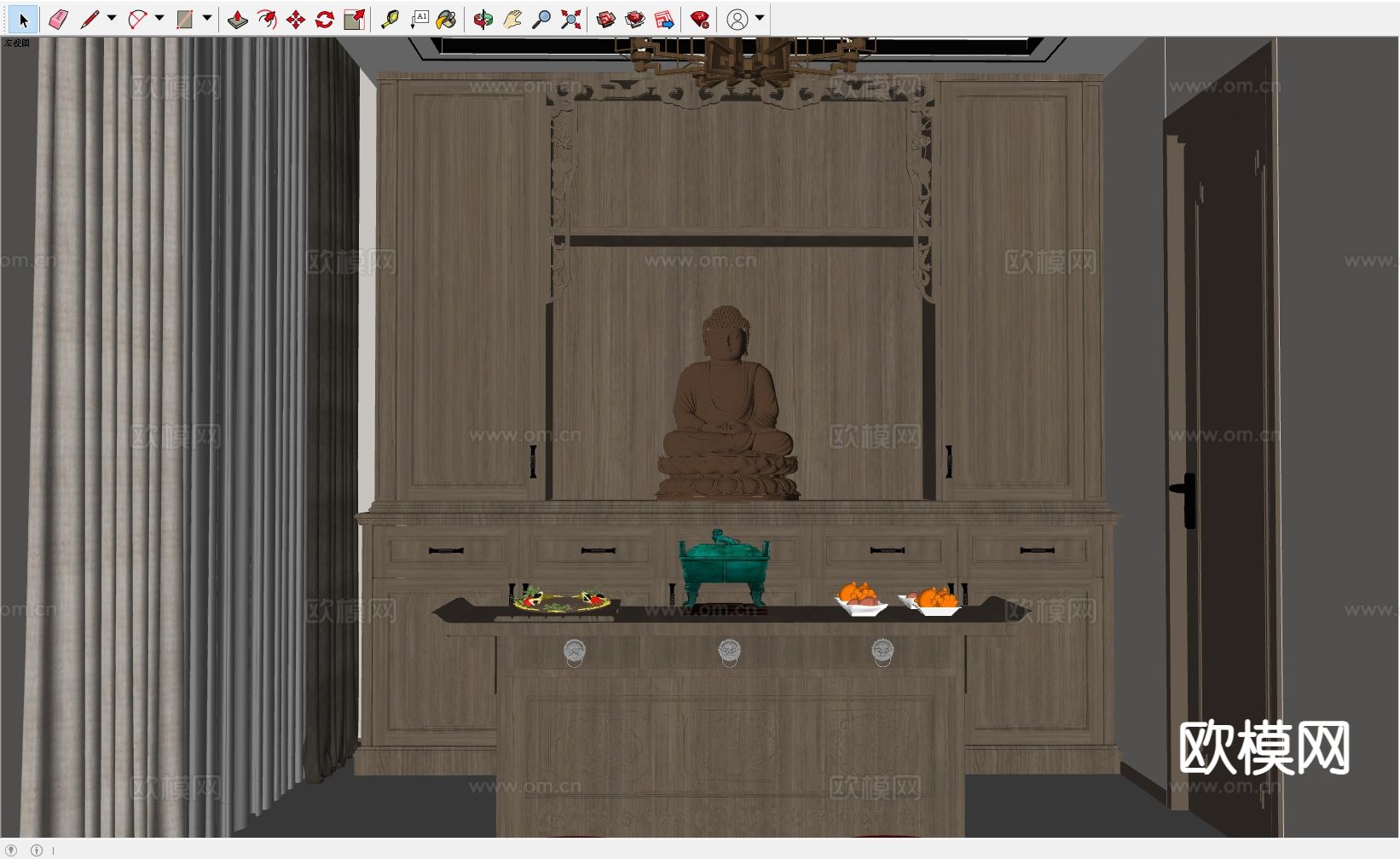新中式佛堂 佛龛  佛龛柜su模型