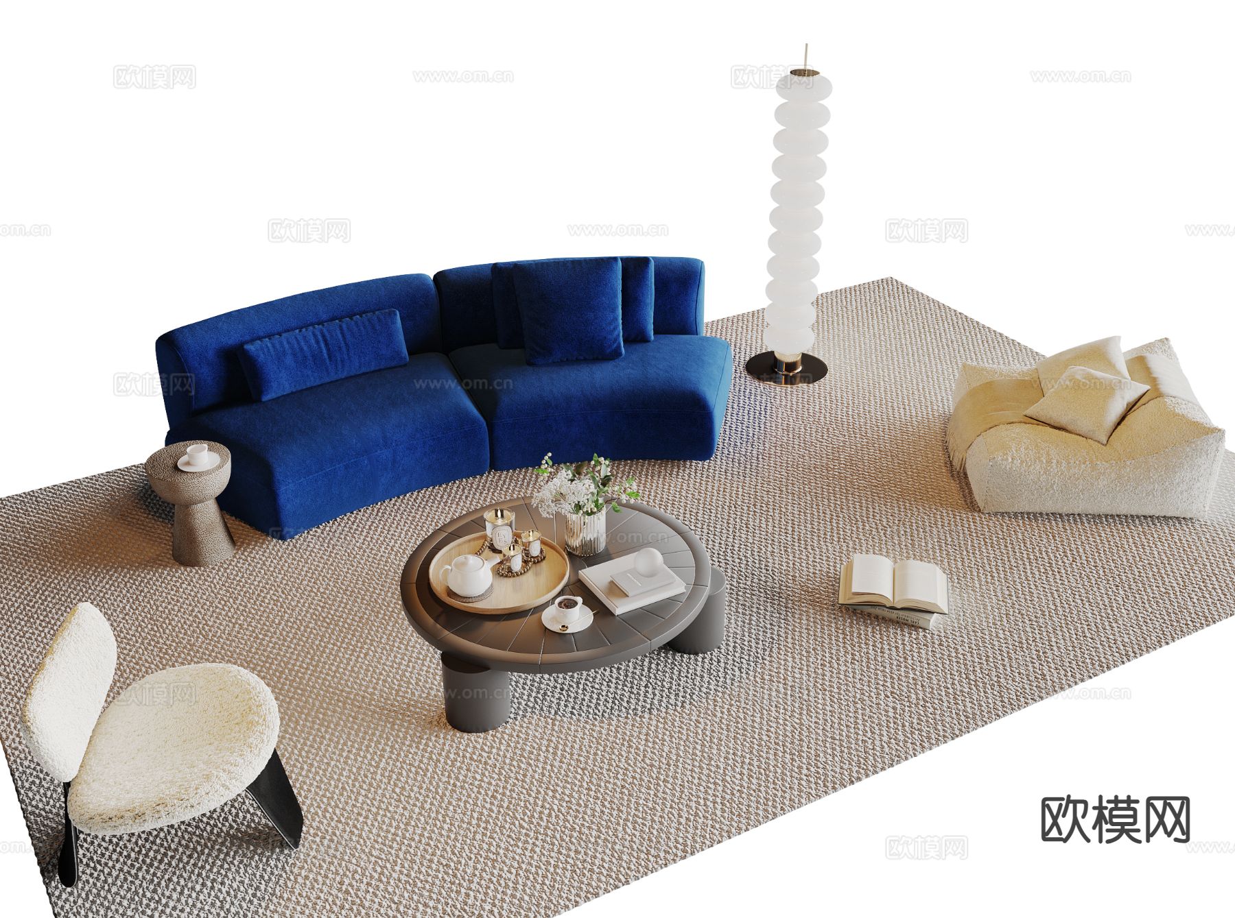 现代组合沙发su模型下载（渲染图2）