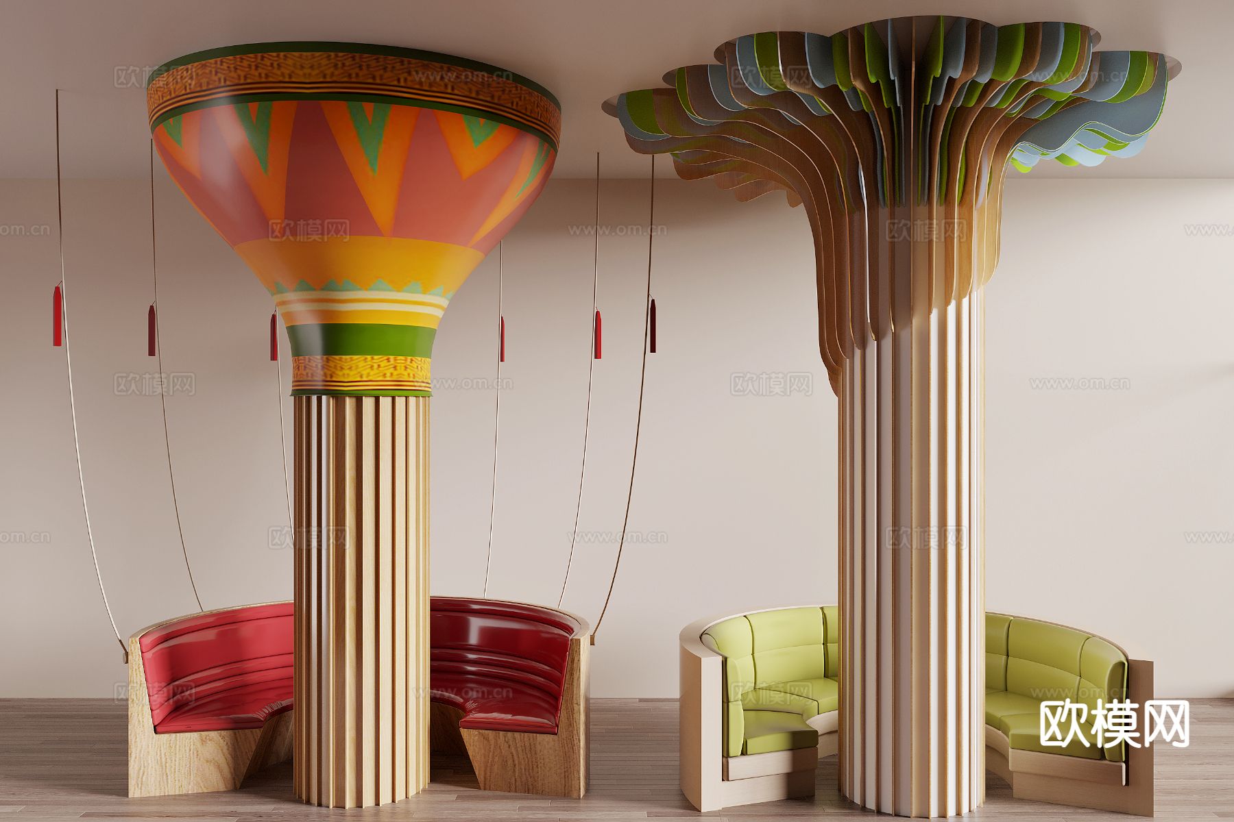 现代异型柱子 造型柱 卡座沙发3d模型下载