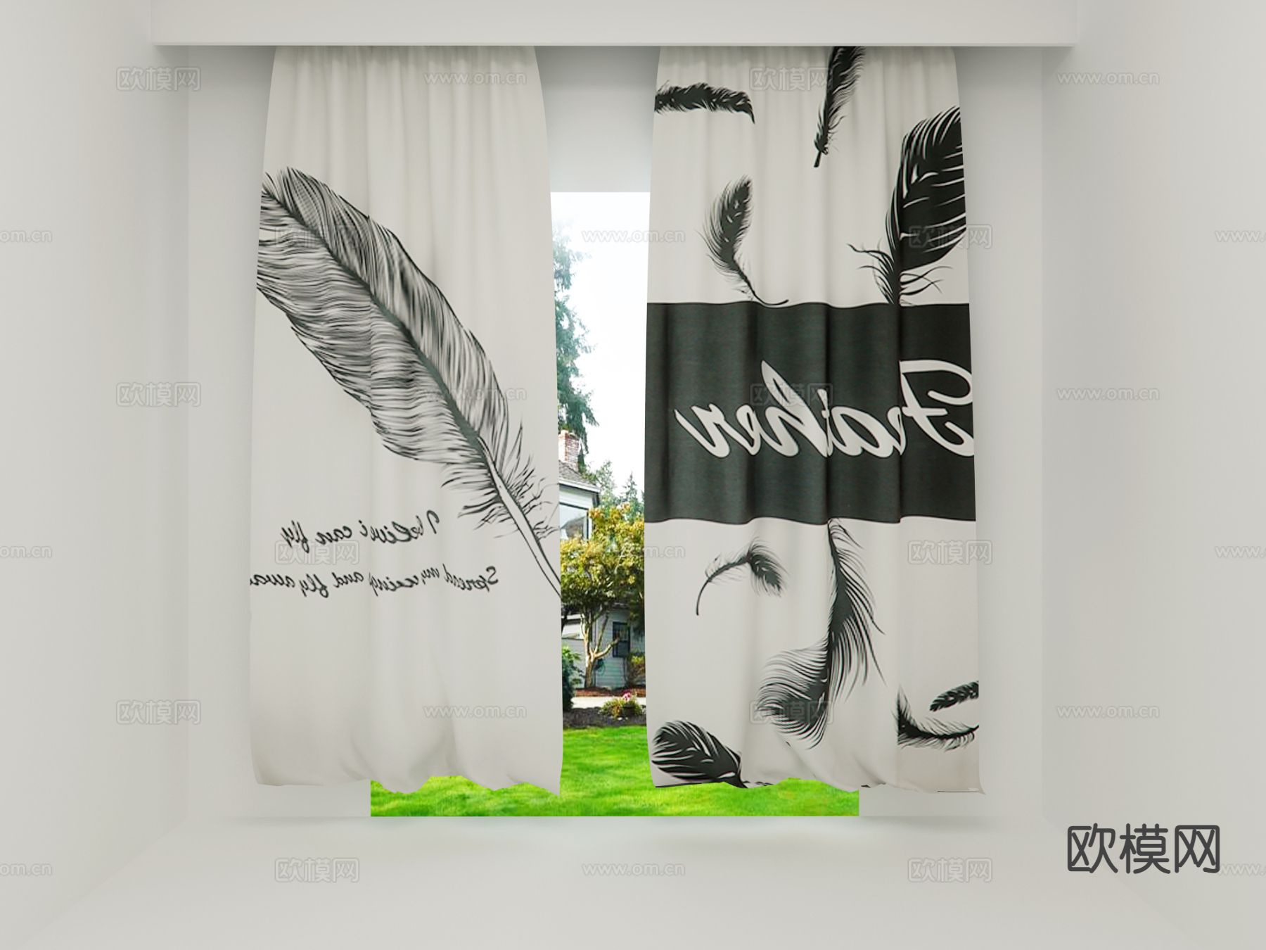 北欧窗帘 印花窗帘3d模型下载（渲染图1）