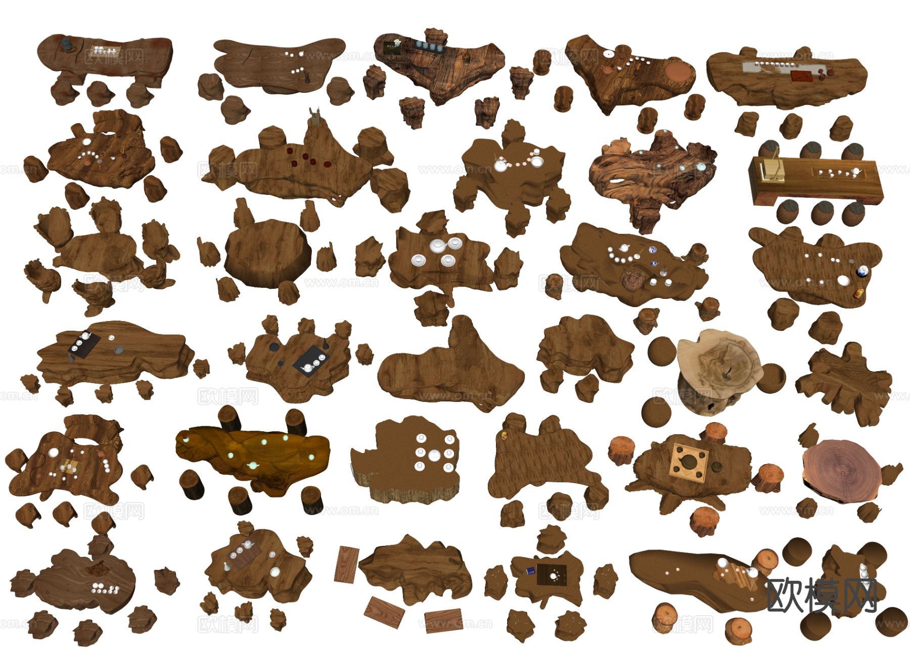 根雕茶几 实木茶几su模型下载（渲染图1）