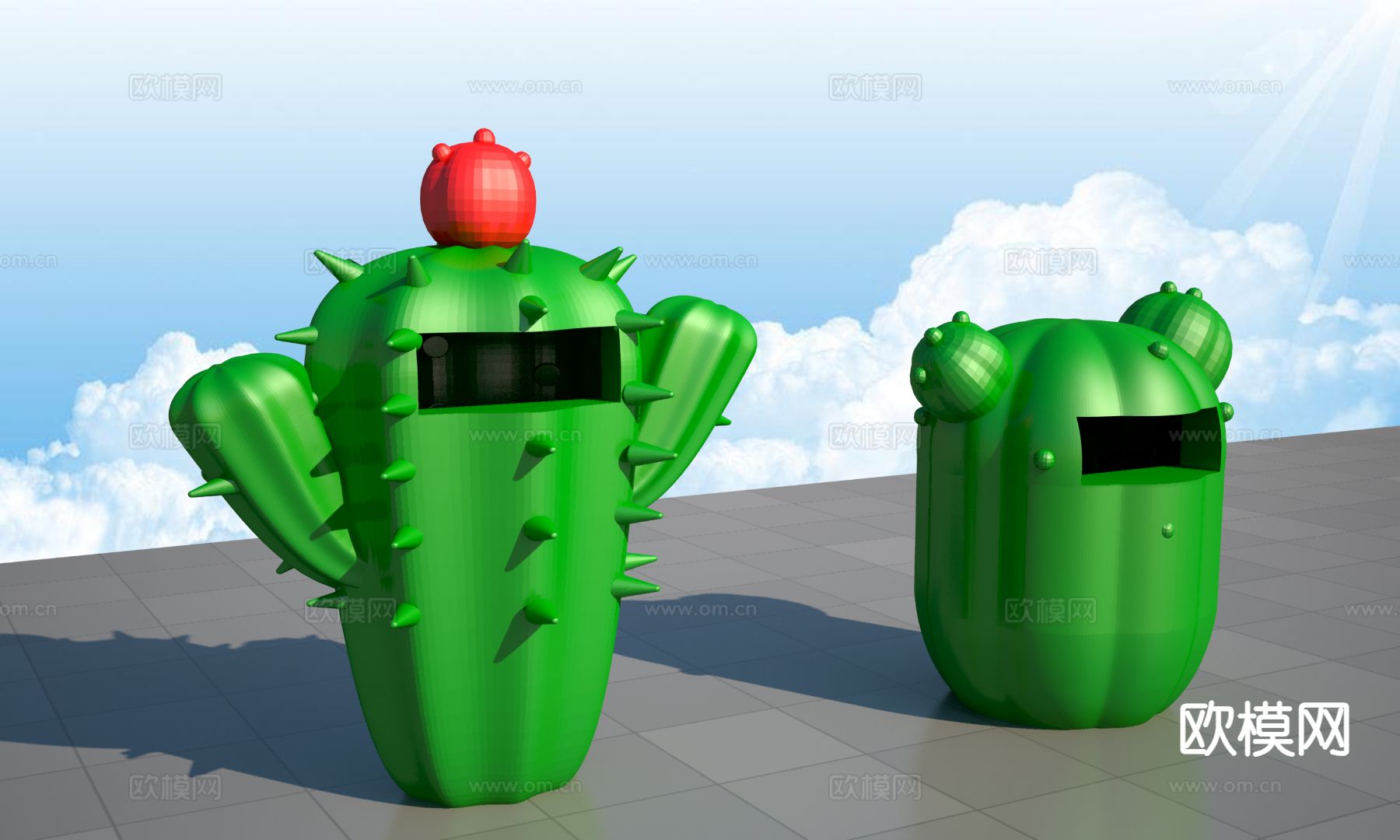现代仙人掌垃圾桶3d模型下载