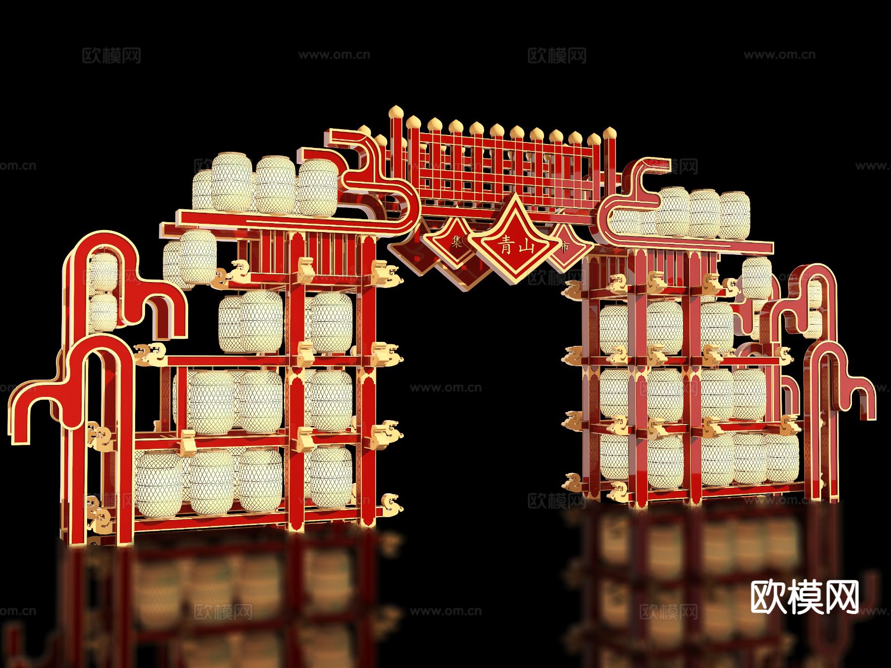 新中式古建牌坊 美陈牌楼 景区门楼3d模型