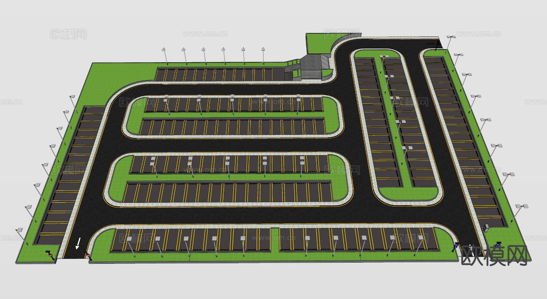 户外停车场 停车位su模型