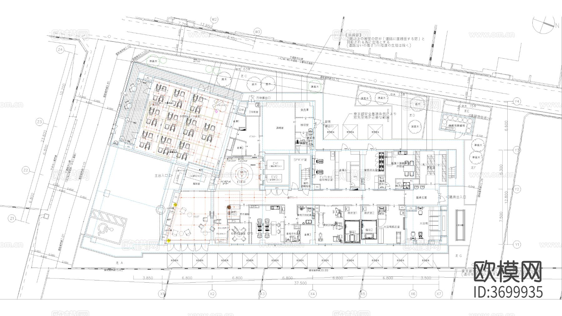 学校食堂 大食堂 大堂cad施工图下载（渲染图2）