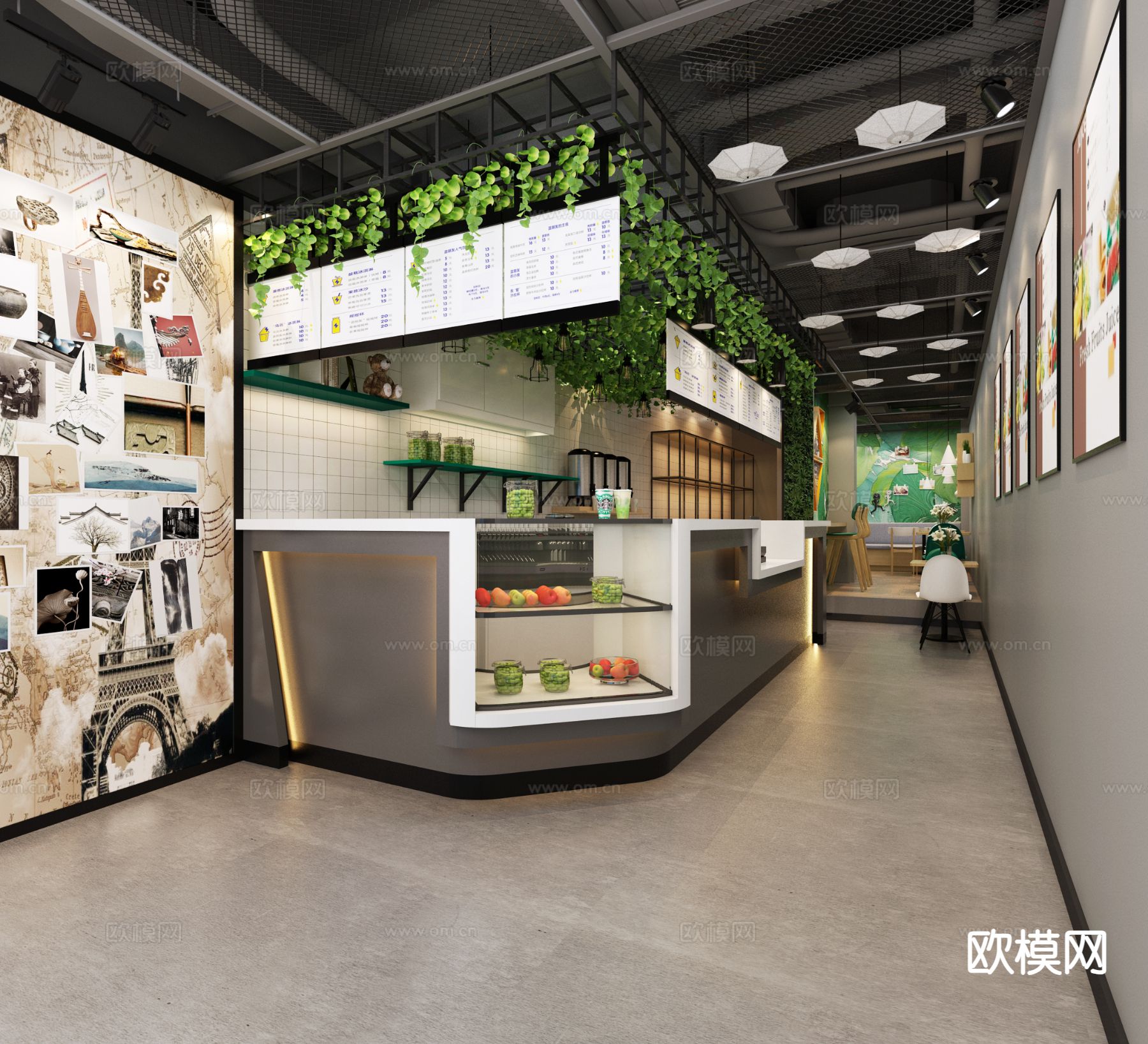 工业风奶茶店3d模型