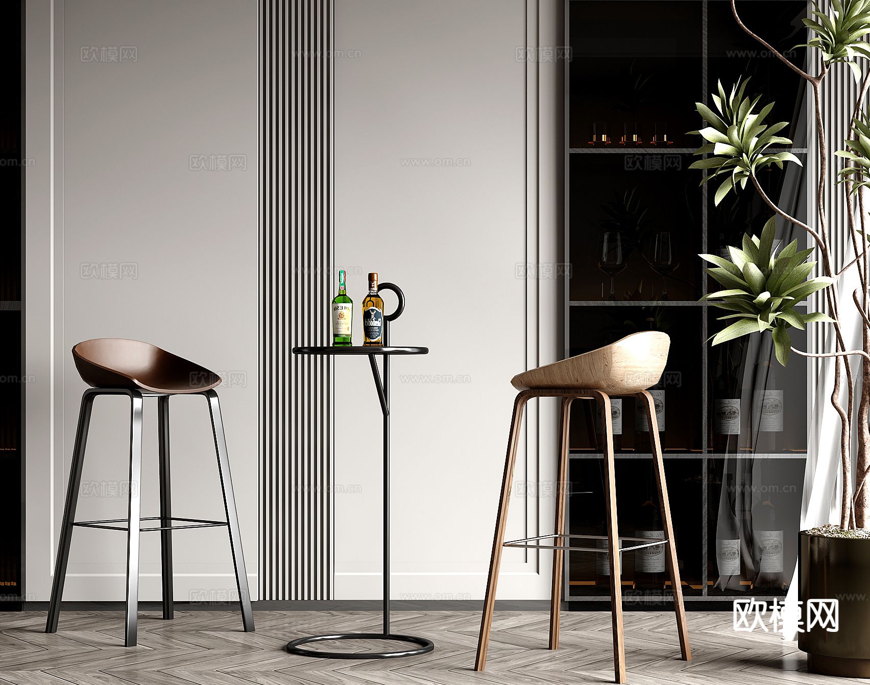 轻奢吧椅3d模型下载
