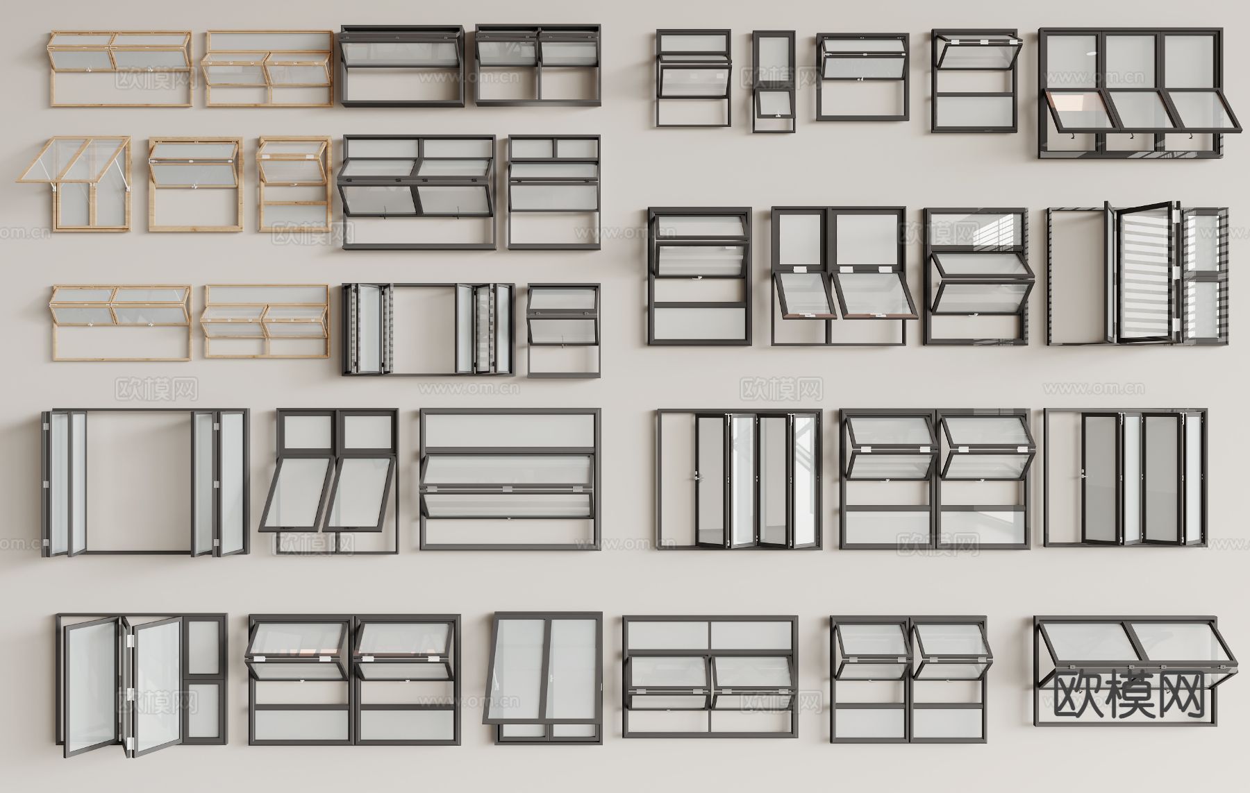 现代窗户 平开窗 折叠窗 上下折叠窗3d模型