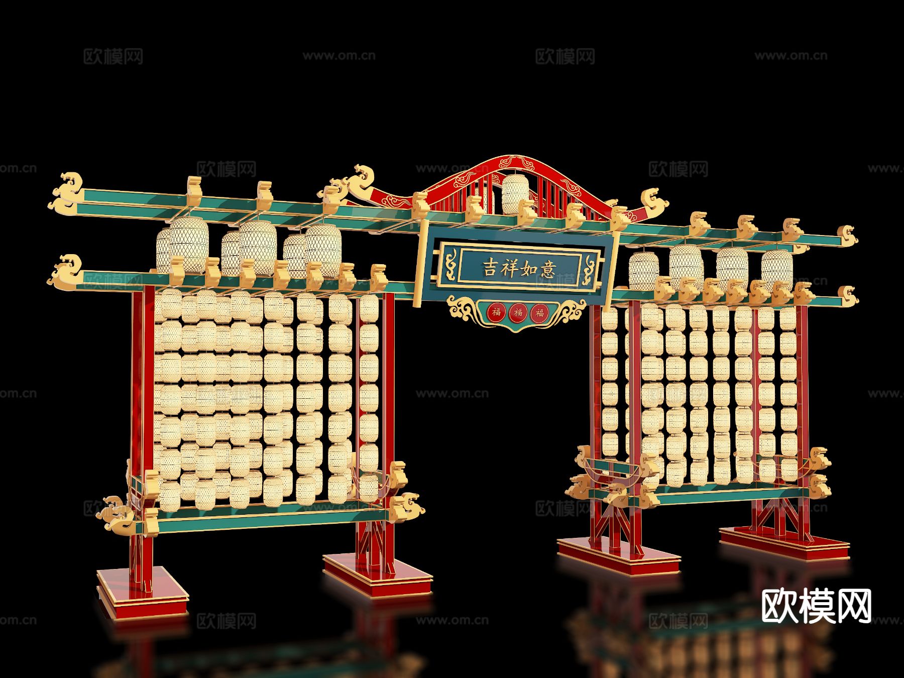 新中式古建牌坊 景区门楼3d模型