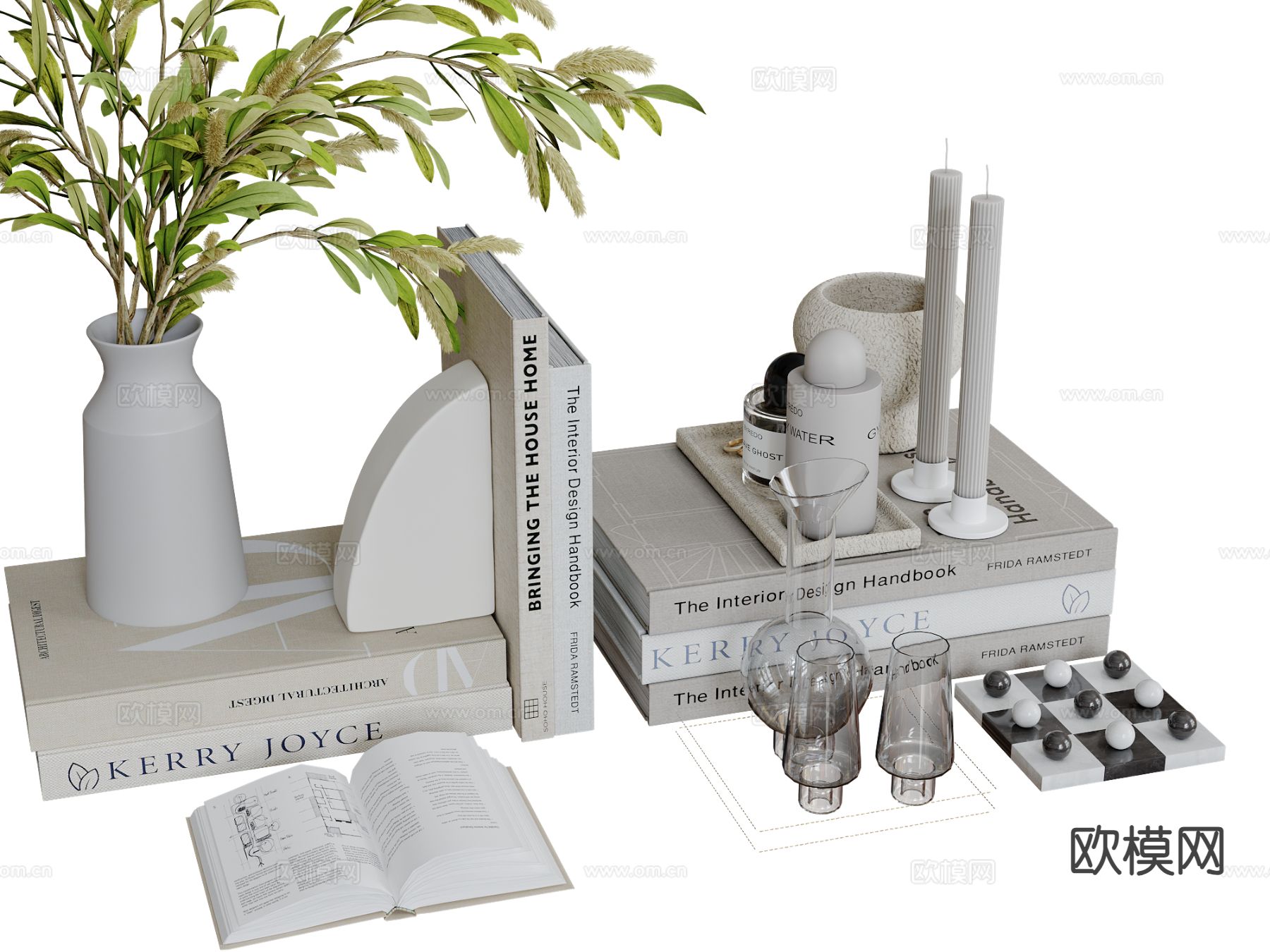 饰品摆件 书本 花瓶3d模型