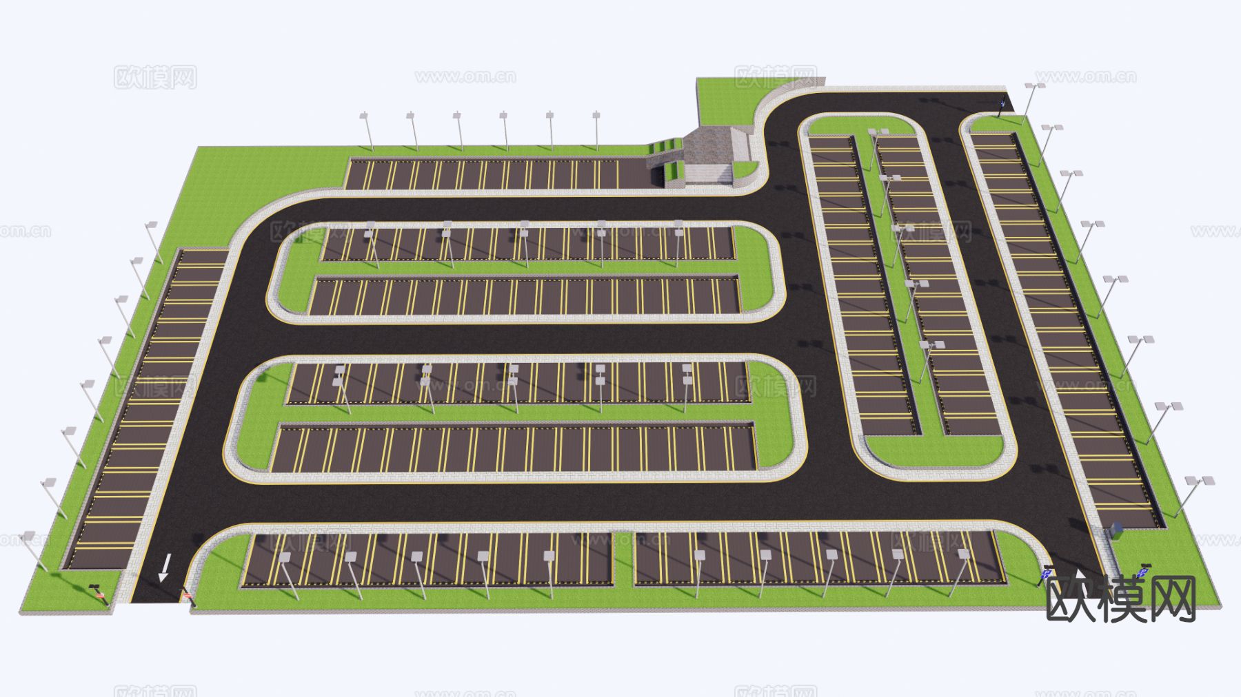 户外停车场 停车位su模型