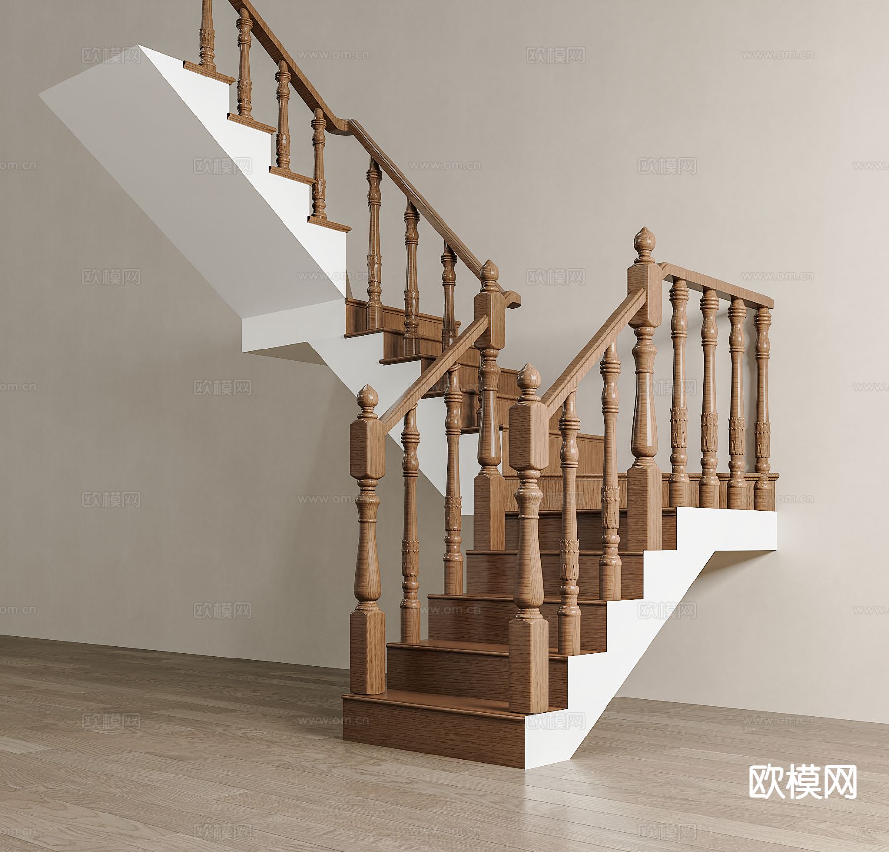 美式楼梯 实木楼梯3d模型下载