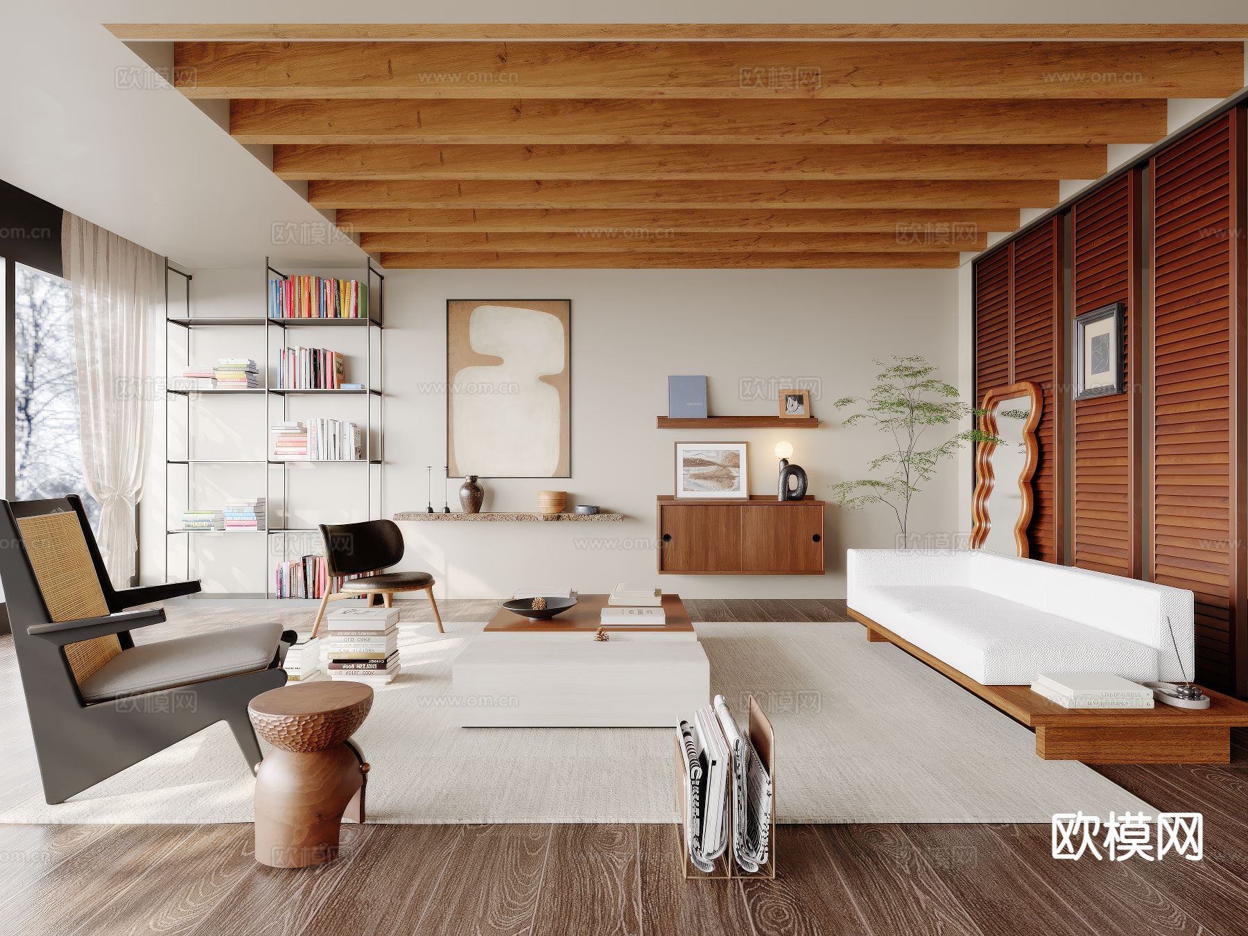 中古风客厅su模型下载（渲染图2）