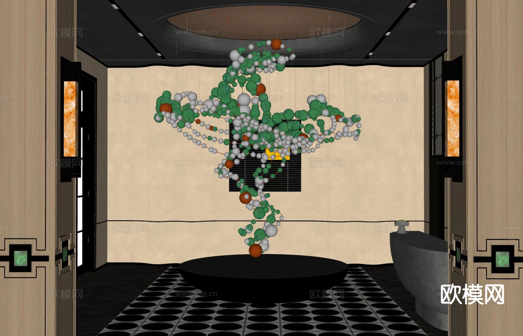 酒店中庭 悬挂装置su模型下载（渲染图1）