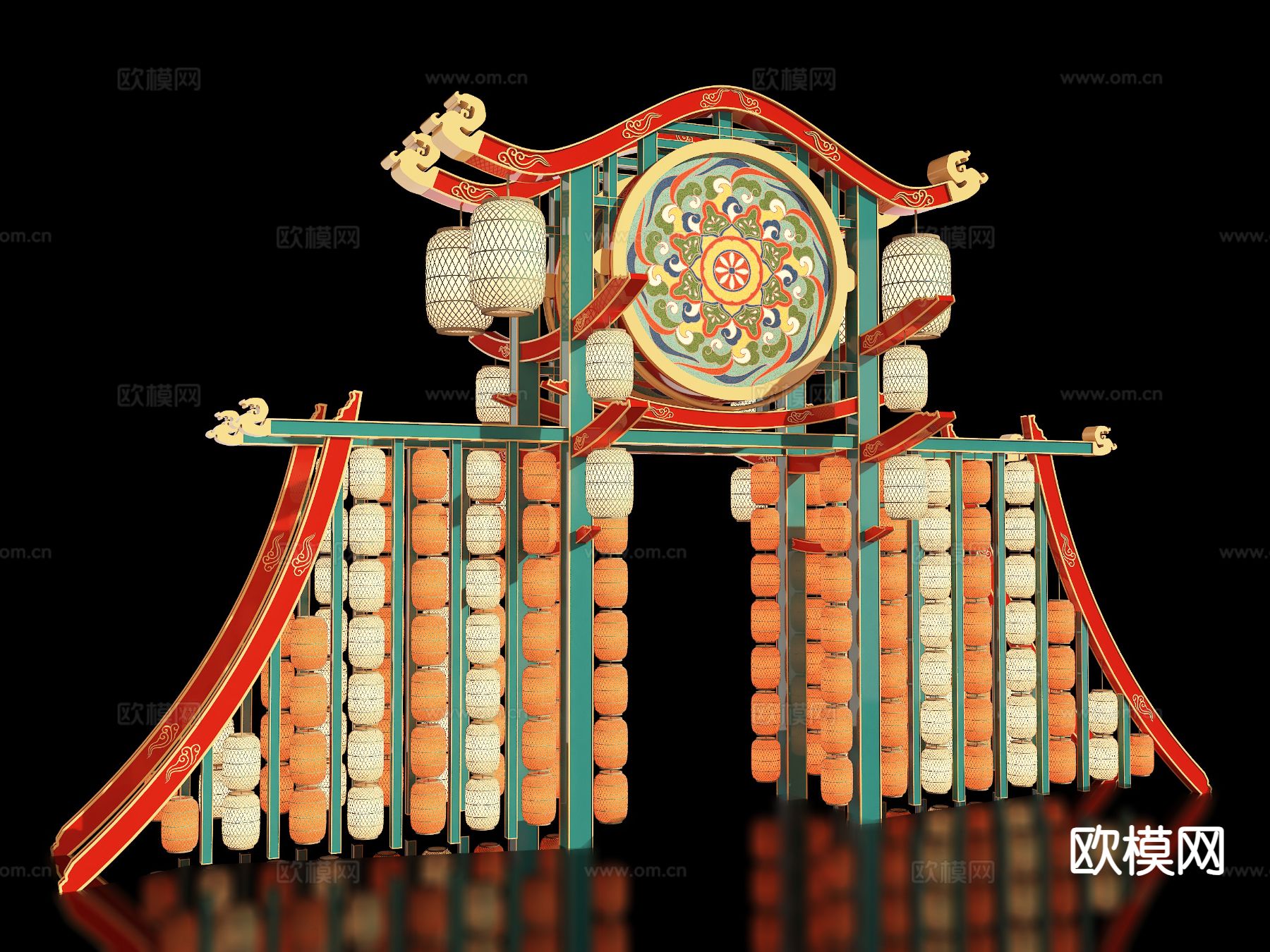 新中式古建牌坊 美陈牌楼 景区门楼su模型