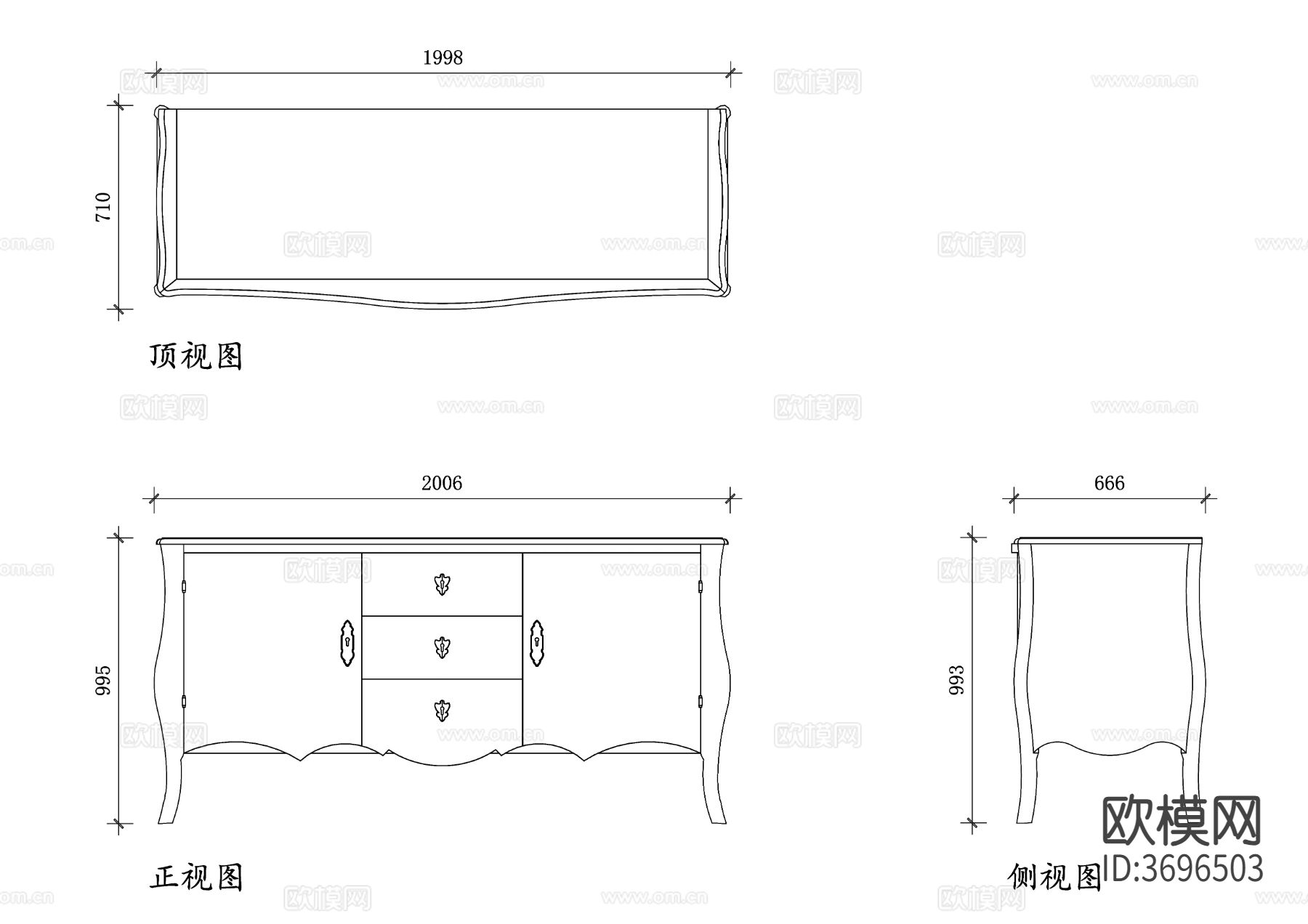 法式餐边柜cad平面图