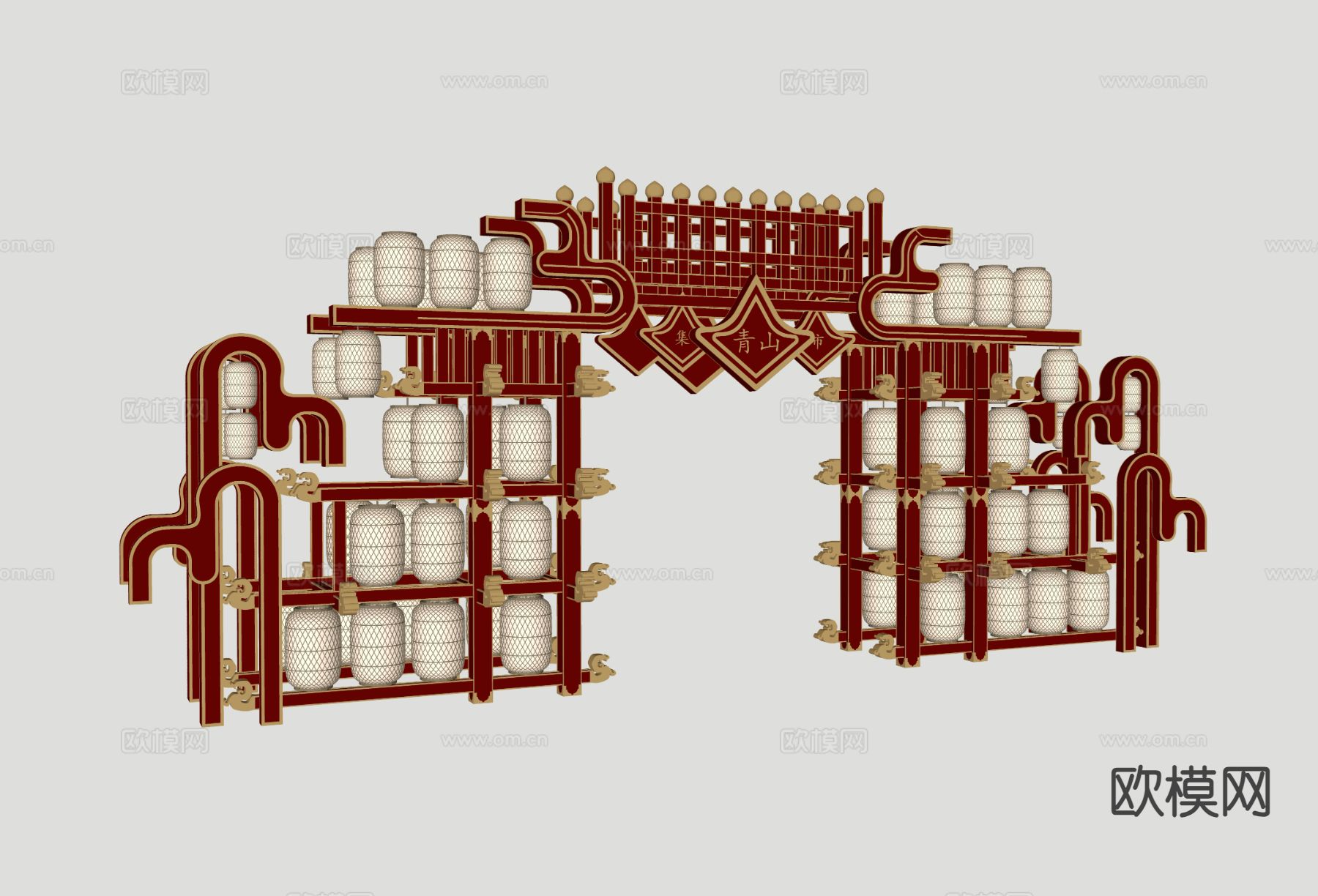 新中式古建牌坊 美陈牌楼 景区门楼su模型