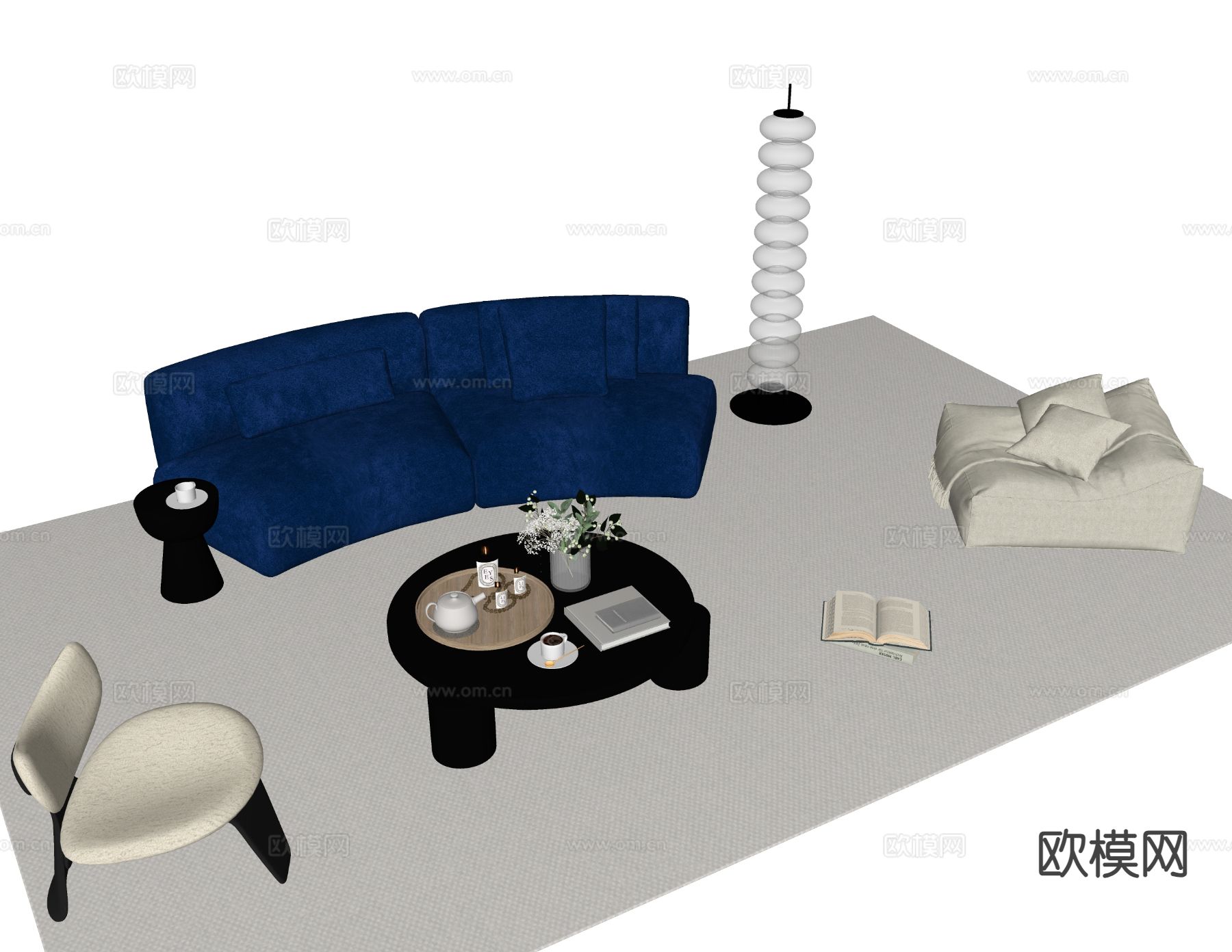 现代组合沙发su模型下载（渲染图1）