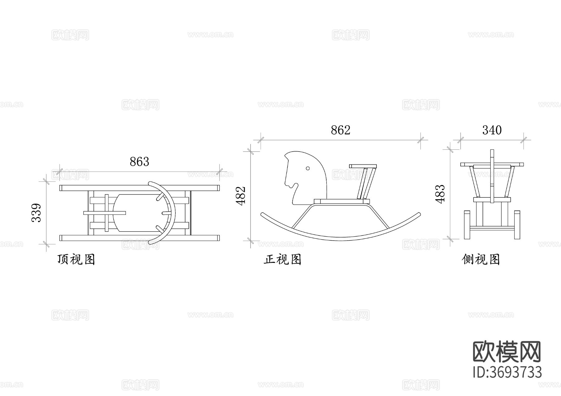 儿童摇摇马cad施工图