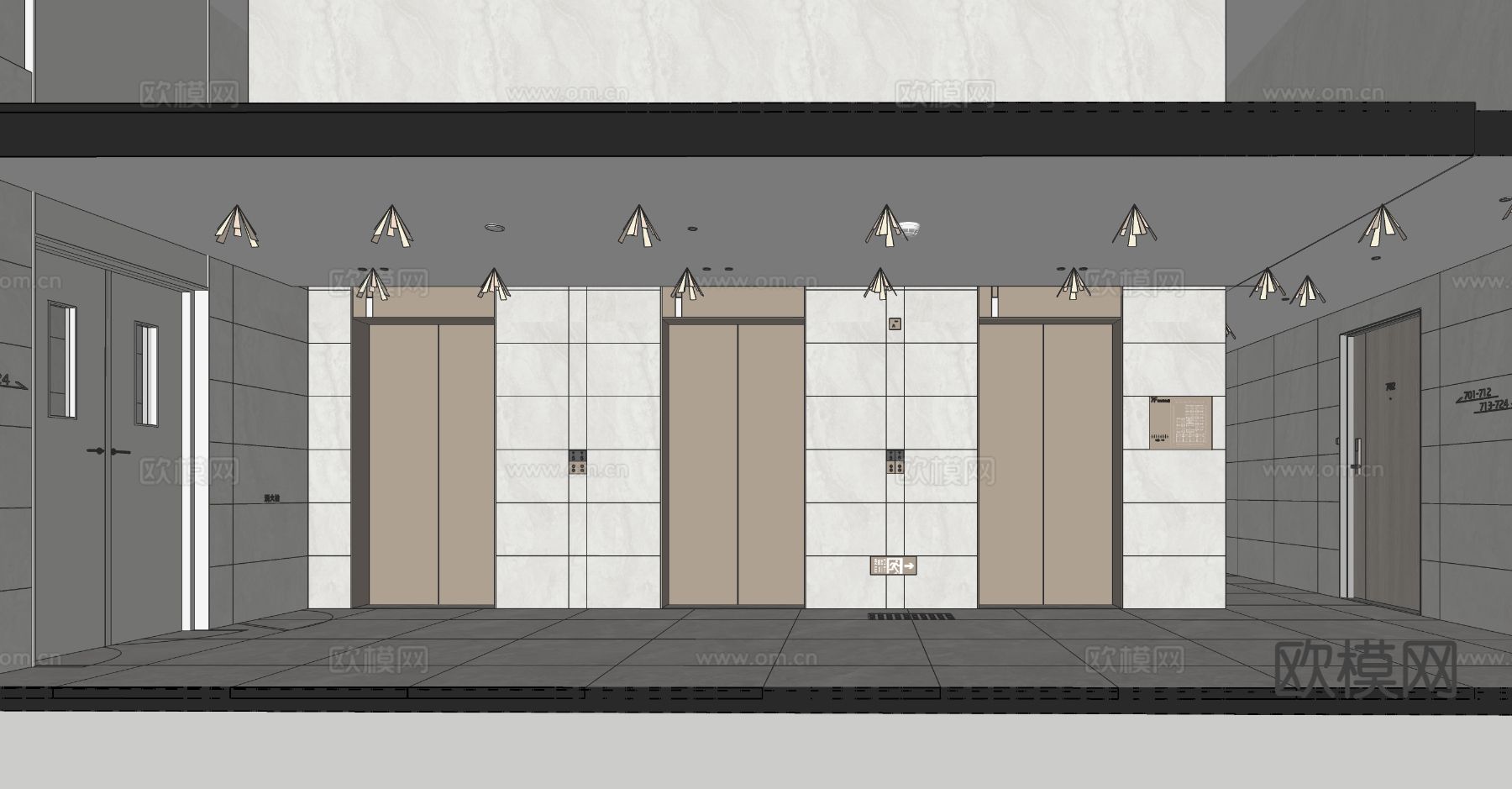 住宅标注层电梯厅su模型