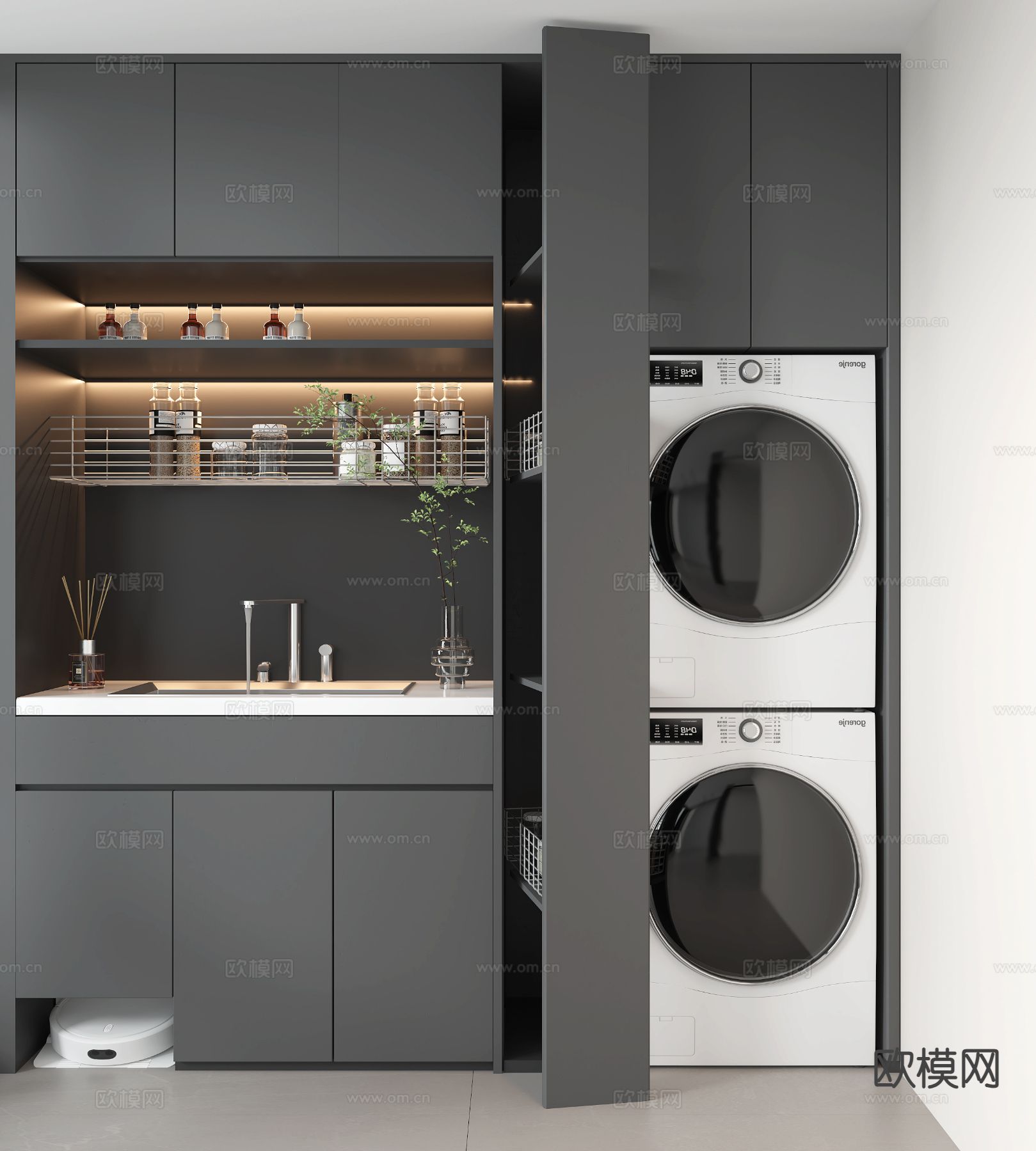 现代洗衣机柜 阳台柜3d模型下载