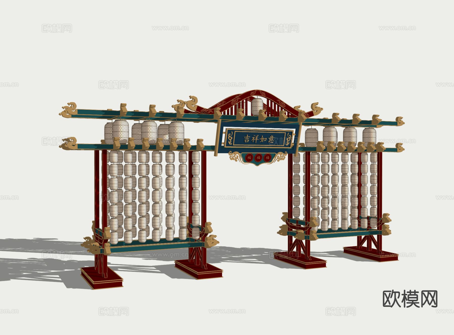 新中式古建牌坊 景区门楼3d模型