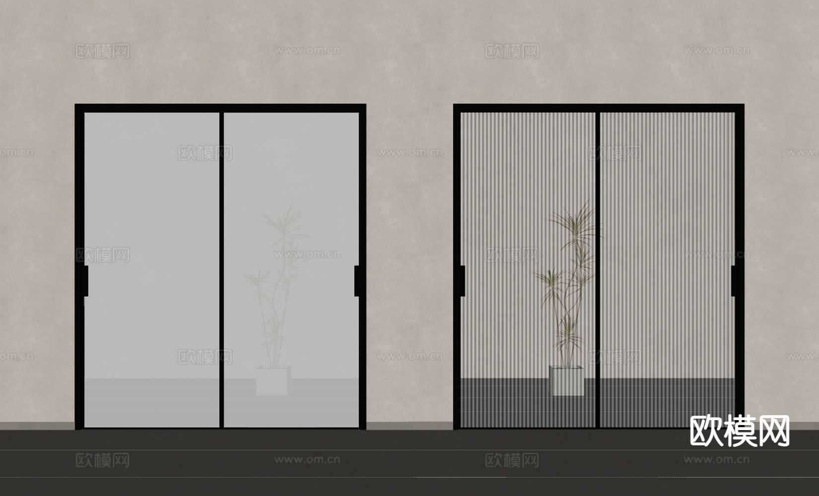 现代极简推拉门 移门 玻璃门su模型