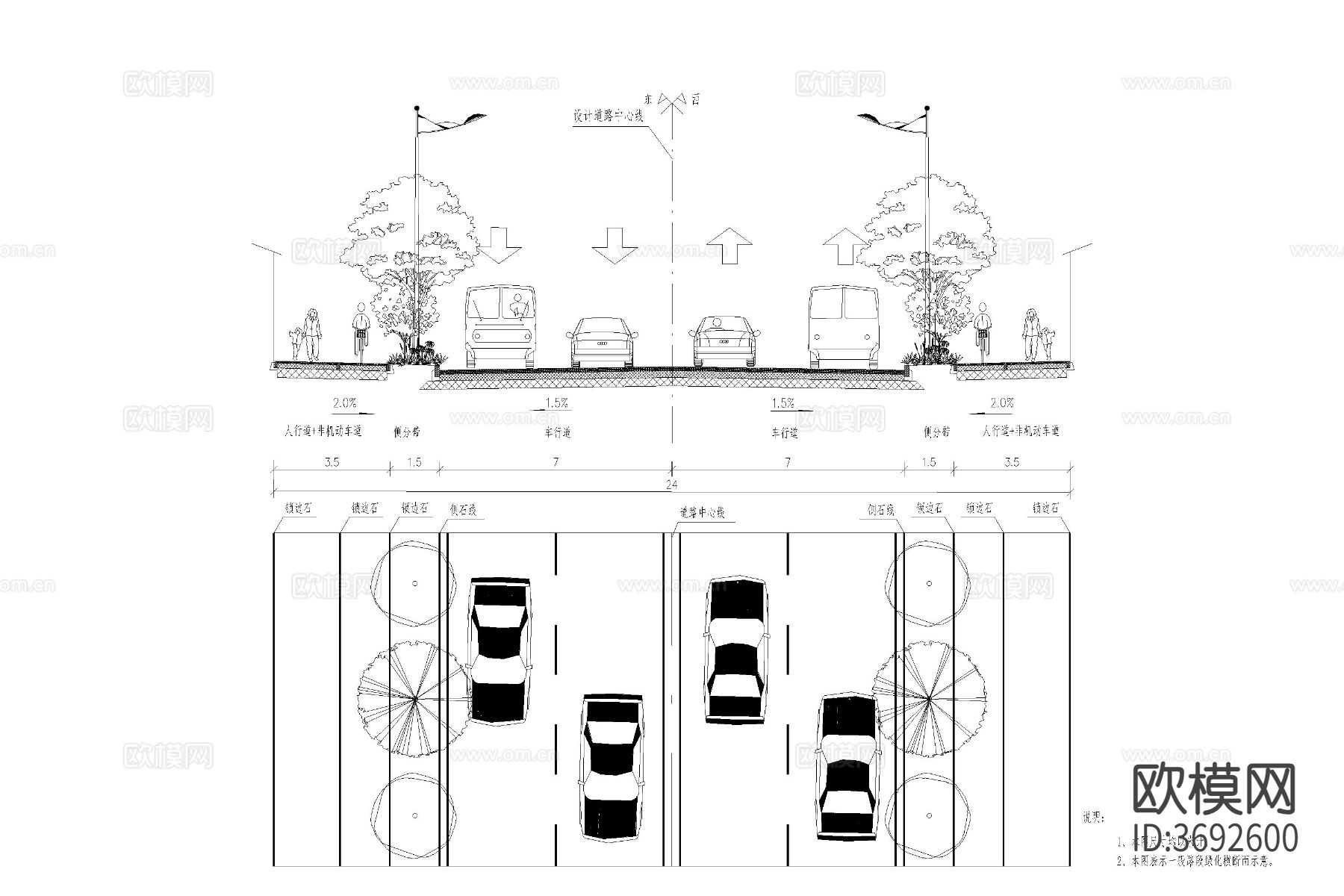 道路横断面剖面图断面图城市标准段cad大样图