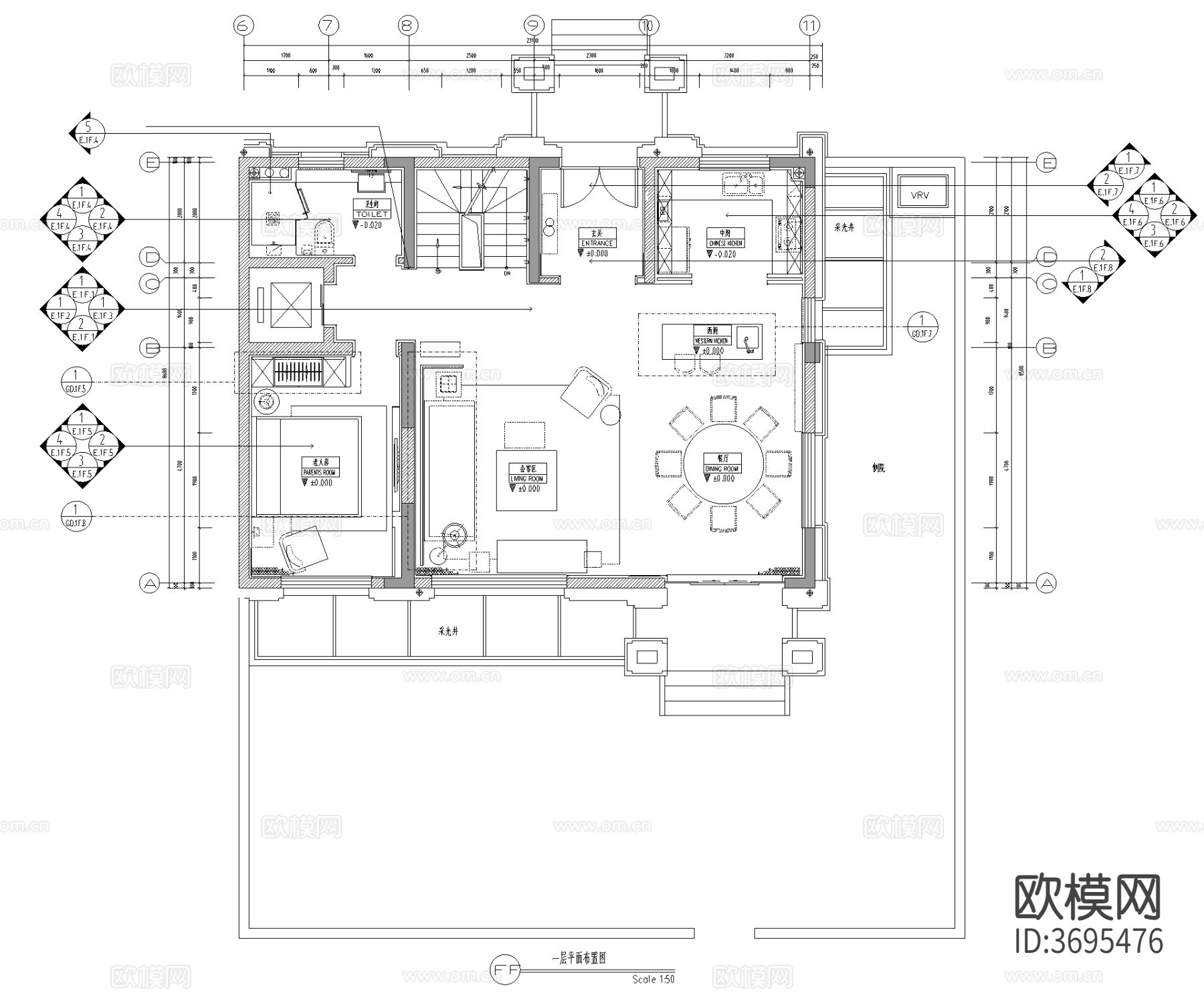 别墅样板间效果图cad施工图