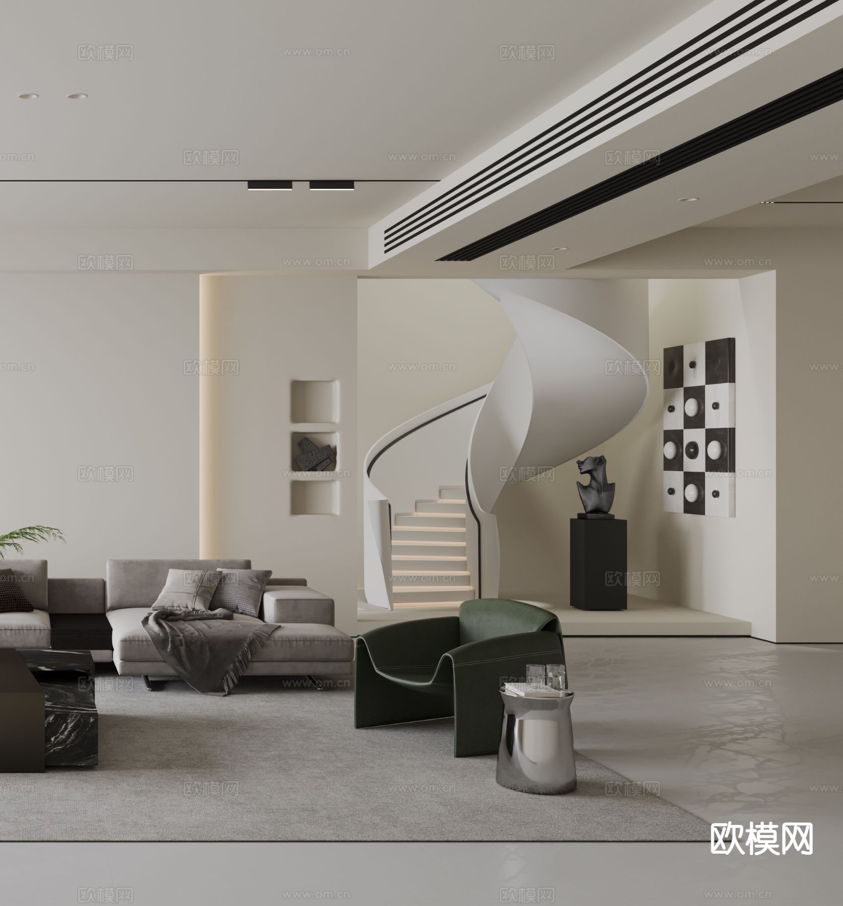 意式客厅3d模型下载（渲染图3）