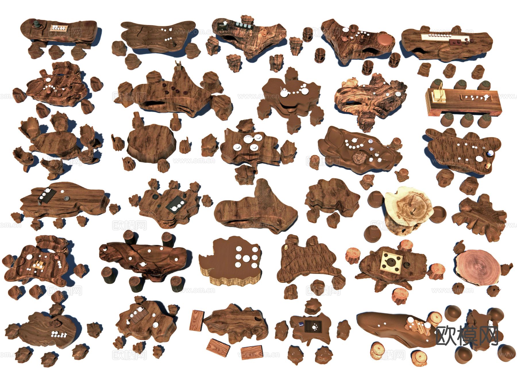 根雕茶几 实木茶几su模型下载（渲染图2）