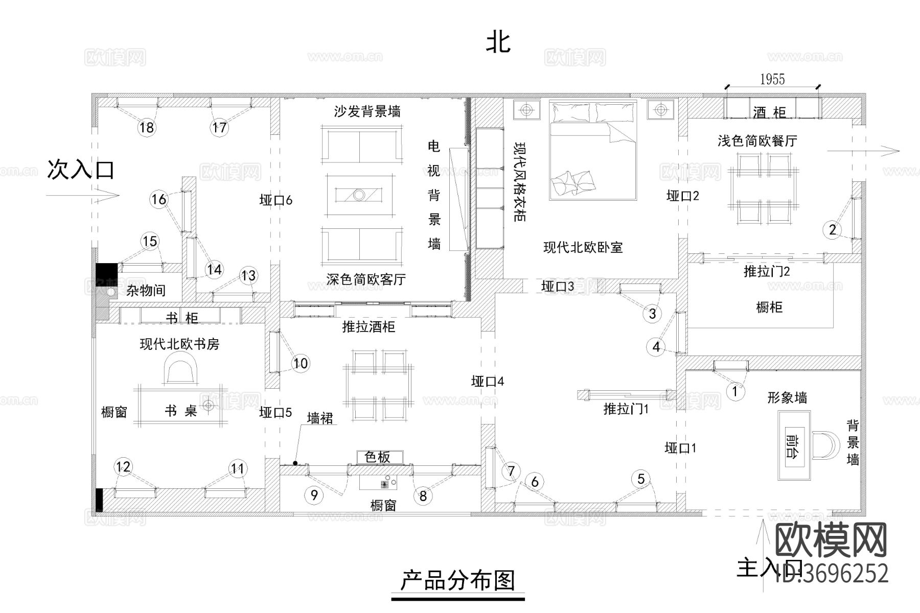 现代极简轻奢高端木门专卖店cad施工图