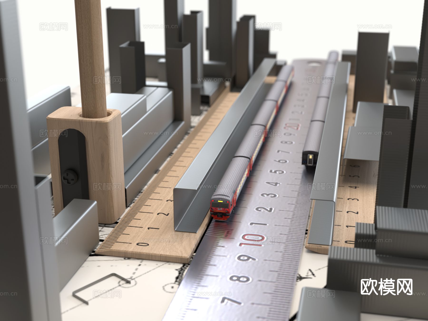 现代办公工具 微缩桌面景观摆件3d模型下载（渲染图1）