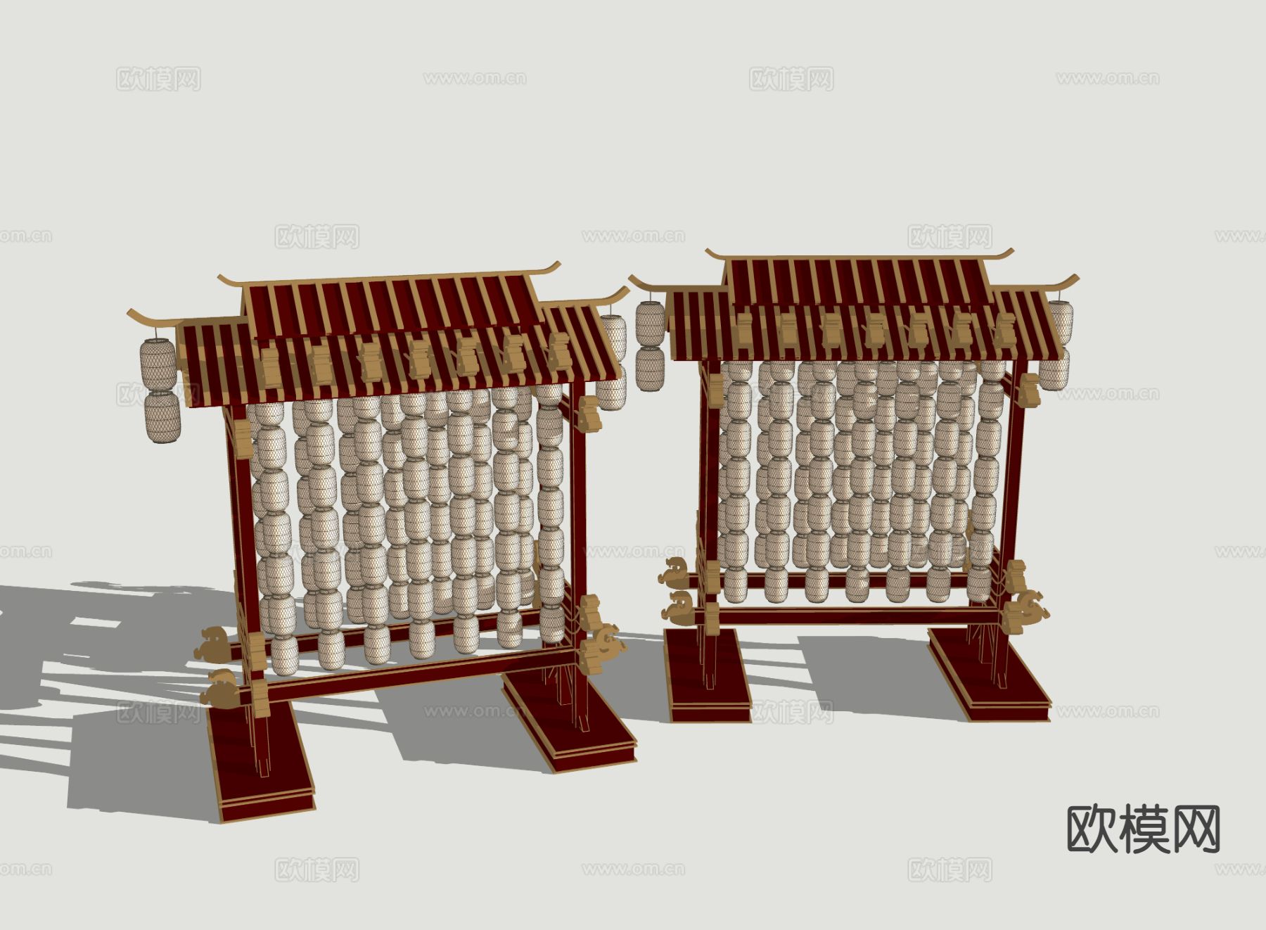 新中式户外灯笼装置 古风灯笼架3d模型