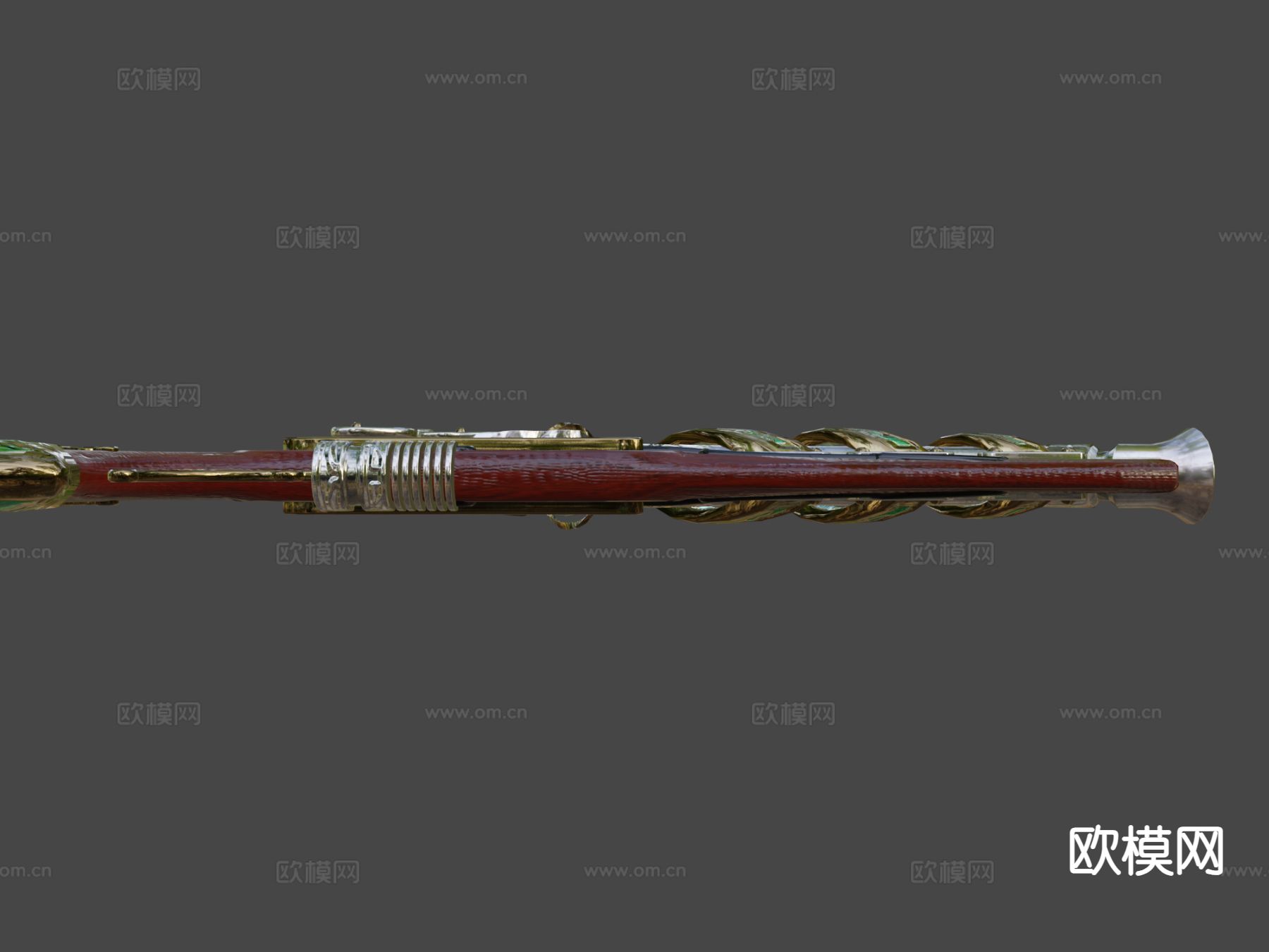 卷锁 蒸汽朋克手枪su模型下载（渲染图6）