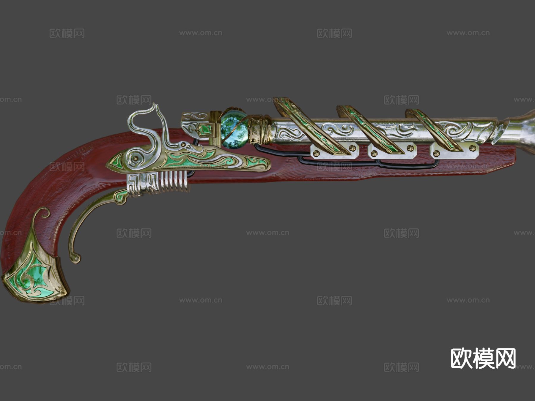 卷锁 蒸汽朋克手枪su模型下载（渲染图8）