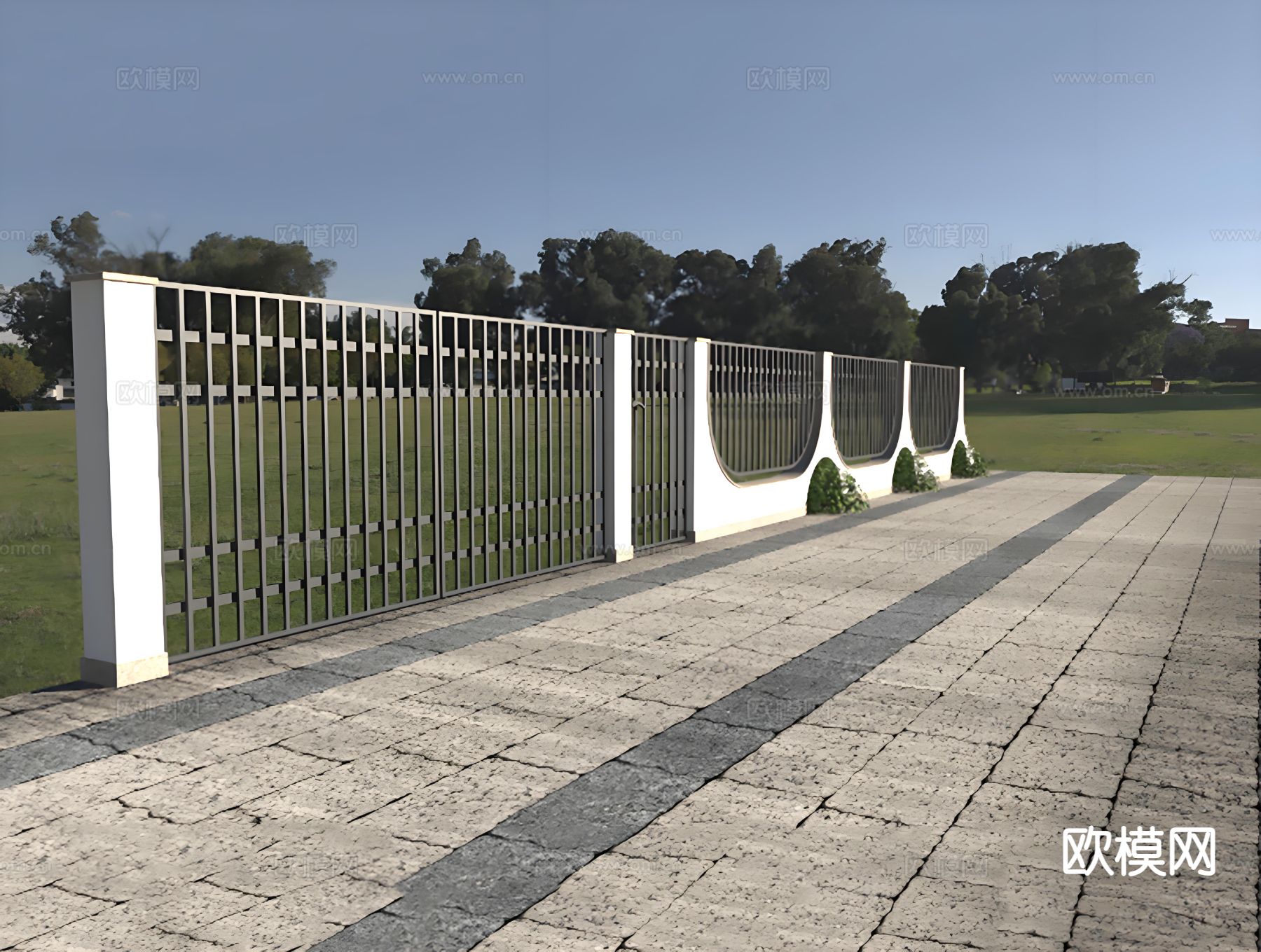 简约院墙 庭院围墙3d模型下载
