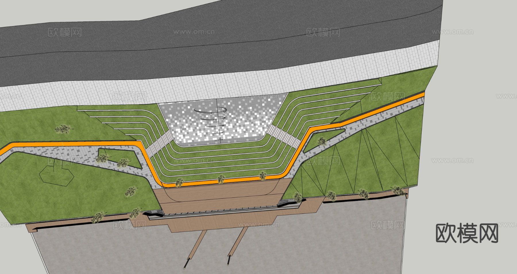 口袋公园景观 景观广场 台阶景观su模型