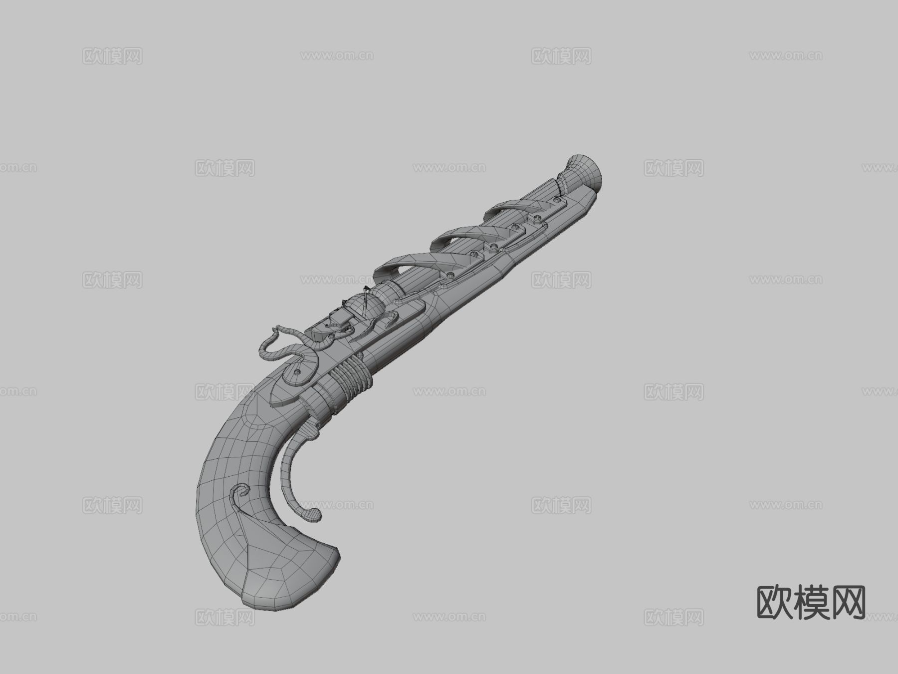 卷锁 蒸汽朋克手枪su模型下载（渲染图5）