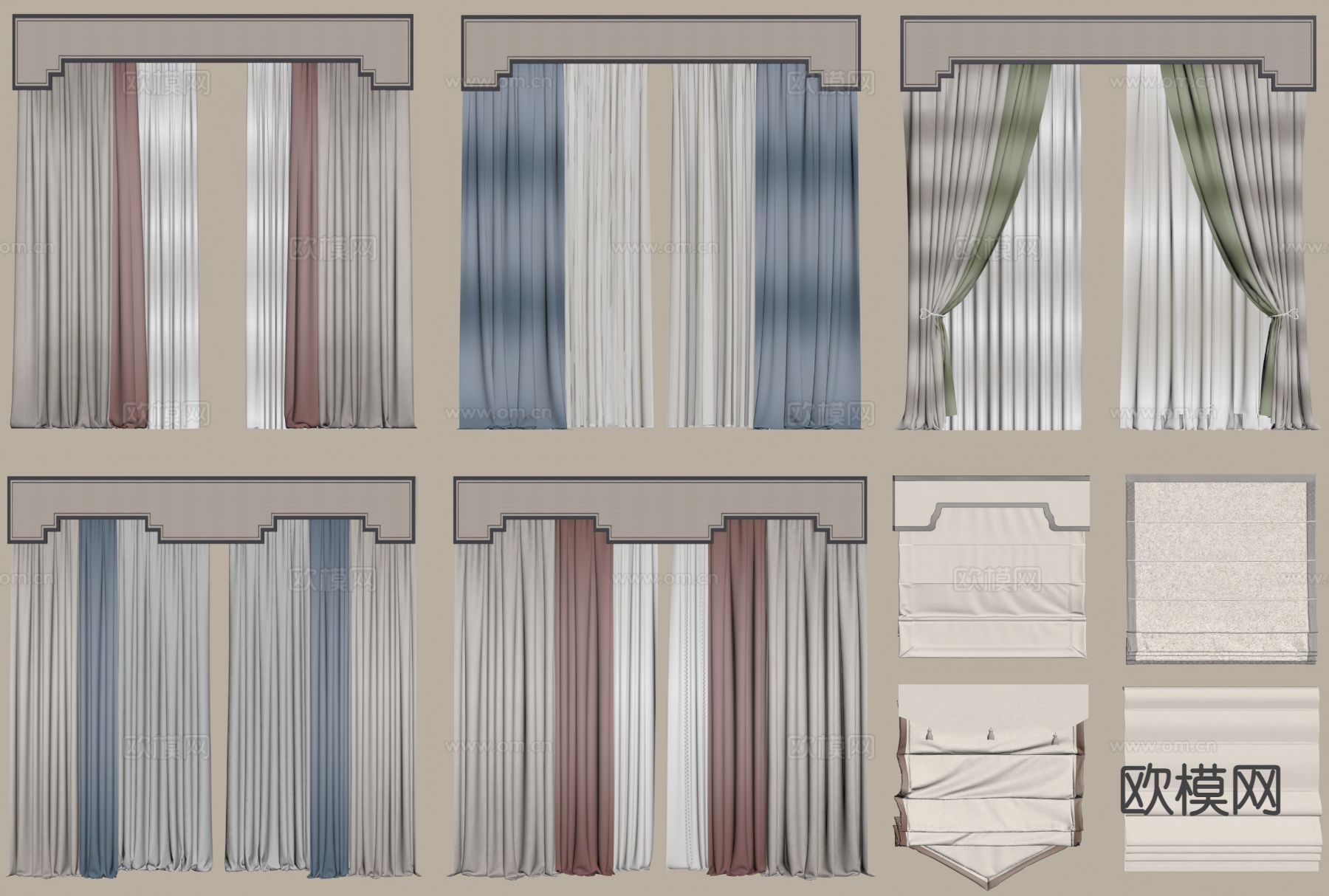 新中式窗帘su模型下载（渲染图1）
