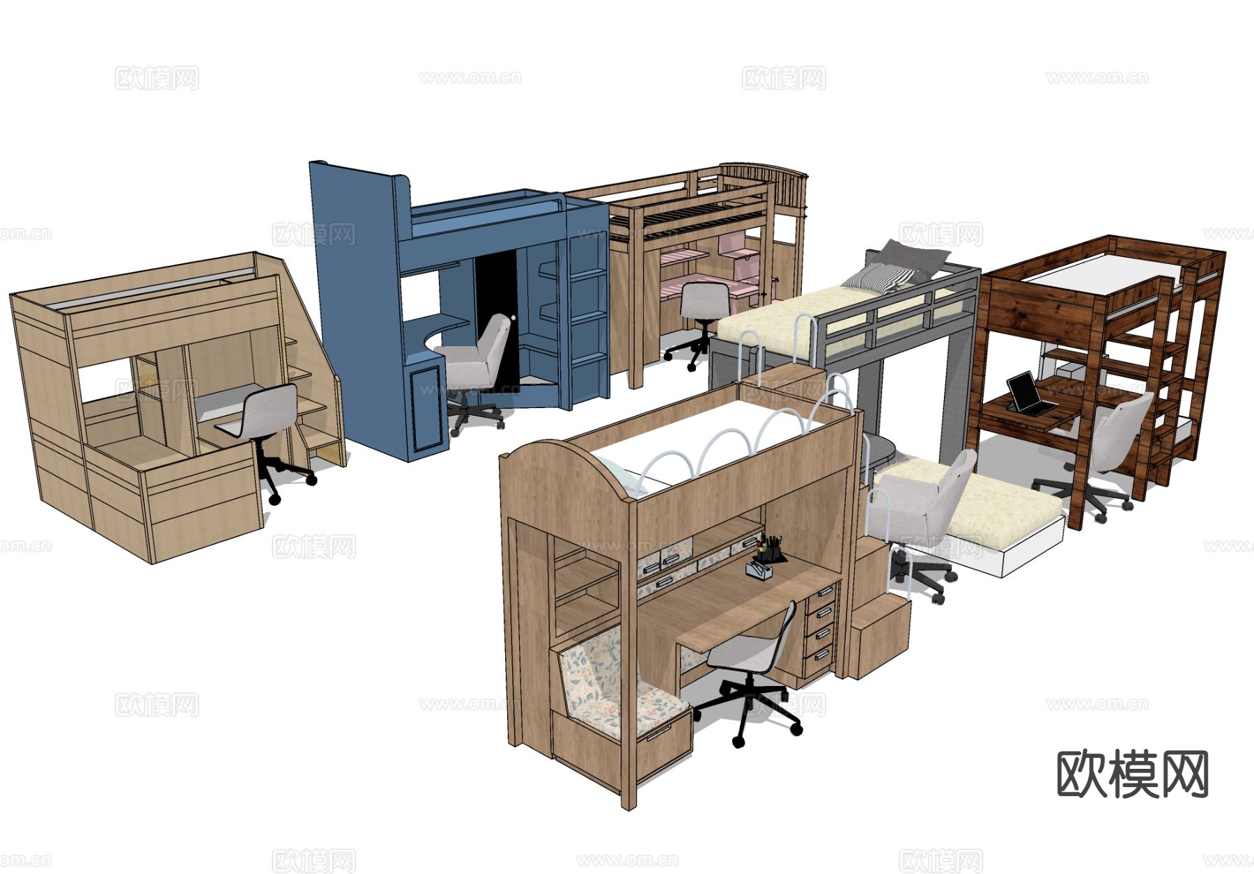 宿舍上床下桌 双层床 上下床su模型