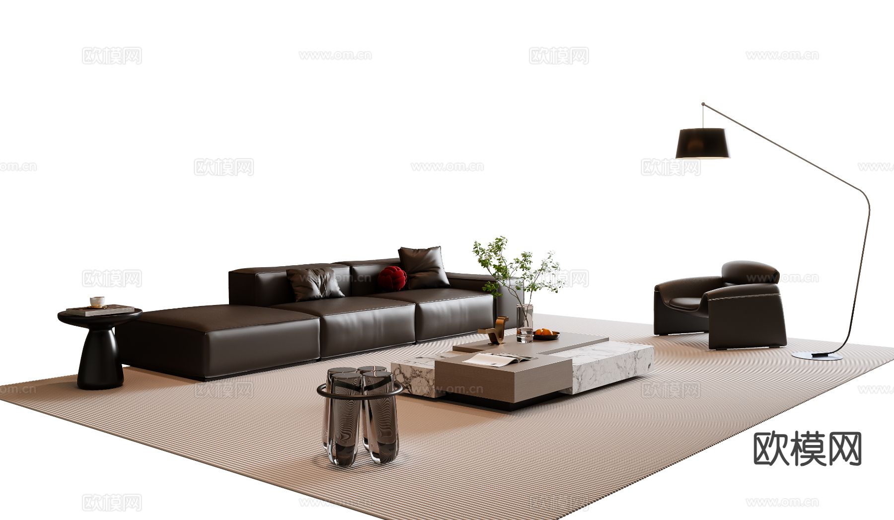 意式组合沙发su模型下载（渲染图2）
