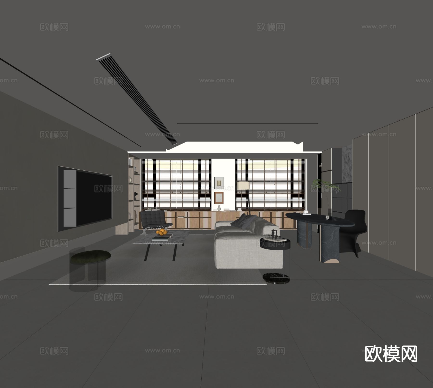 现代客厅su模型下载（渲染图1）
