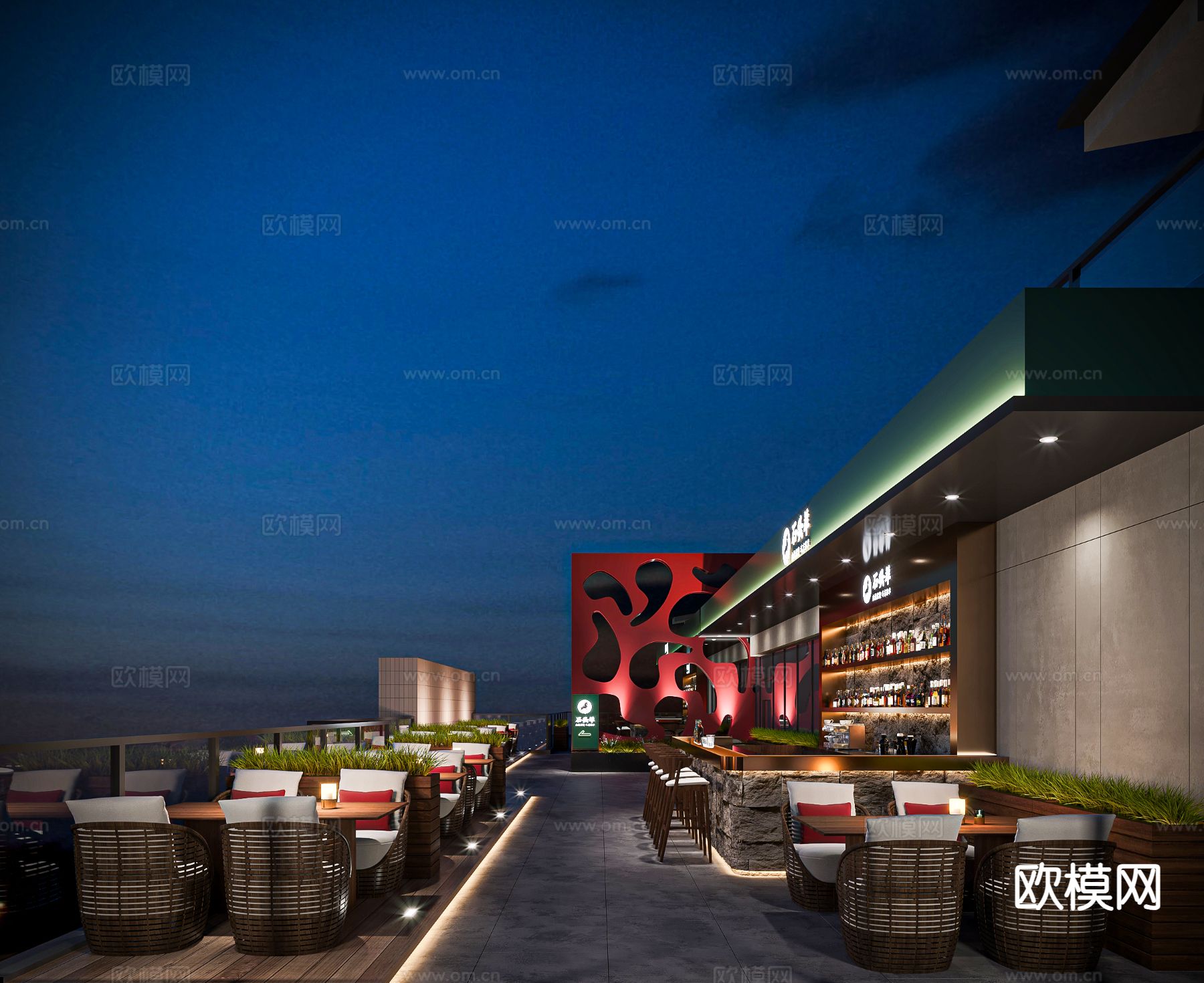 露台酒吧su模型下载（渲染图2）