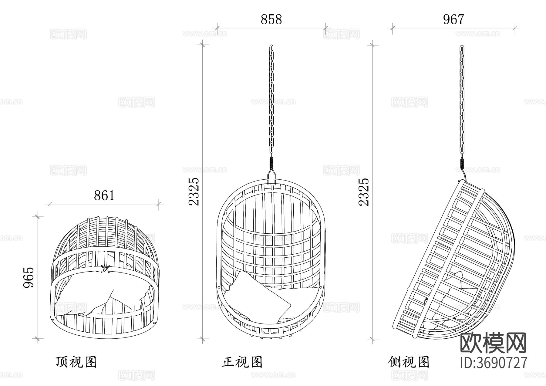 吊藤椅吊椅CAD图块