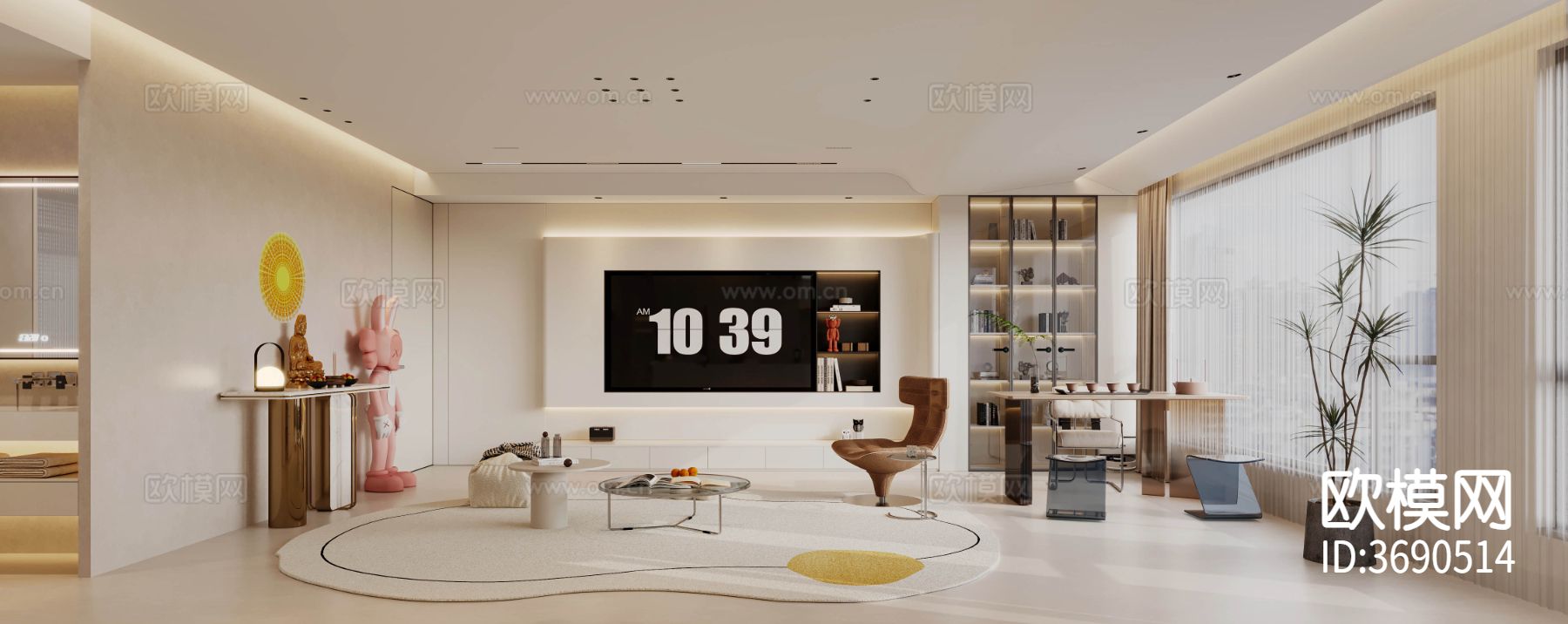 奶油风家装CAD施工图下载（渲染图7）