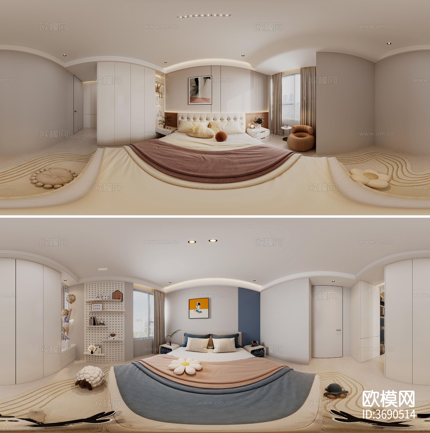 奶油风家装CAD施工图下载（渲染图3）